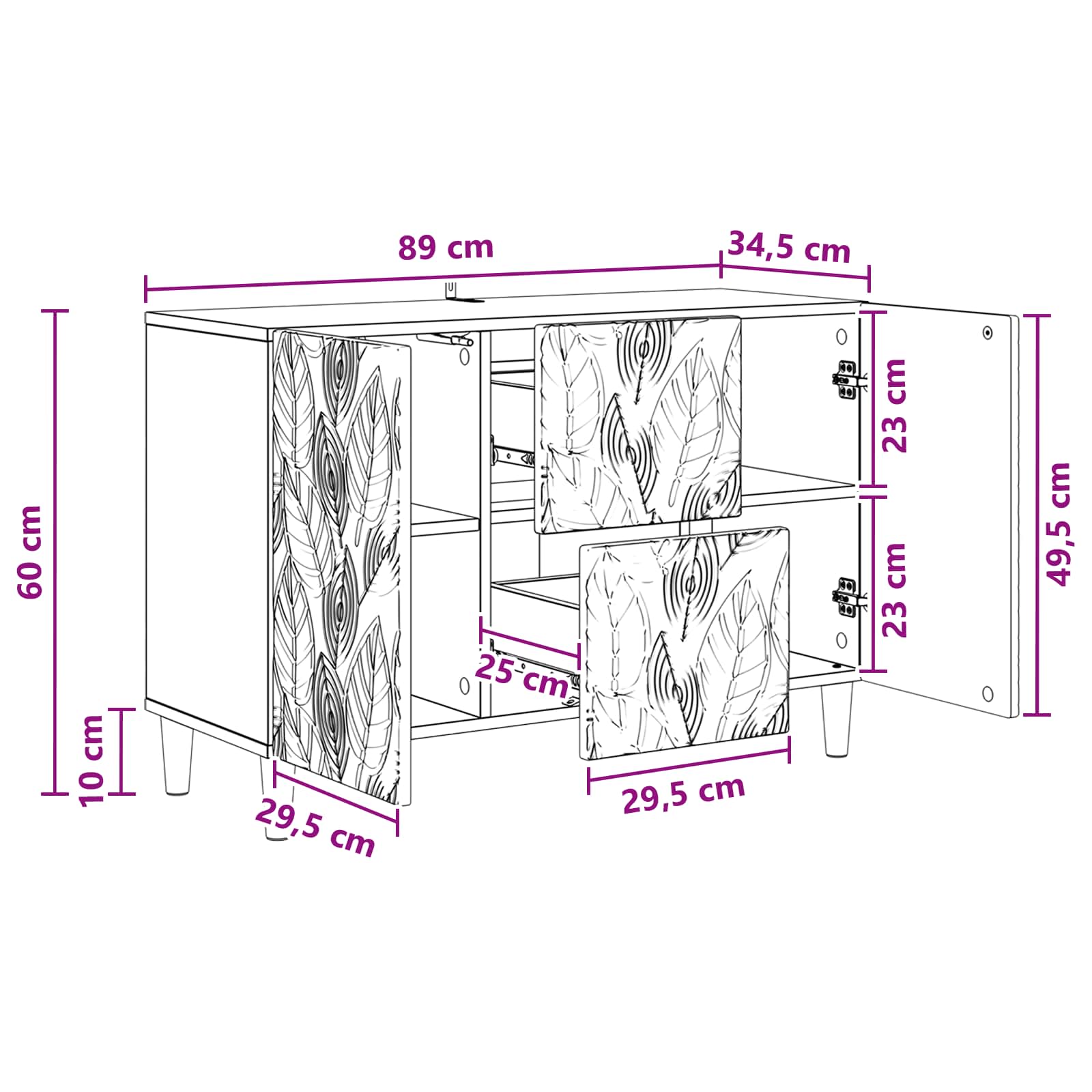 vidaXL Dressoir Wit 89 x 34,5 x 60 cm Bewerkt hout
