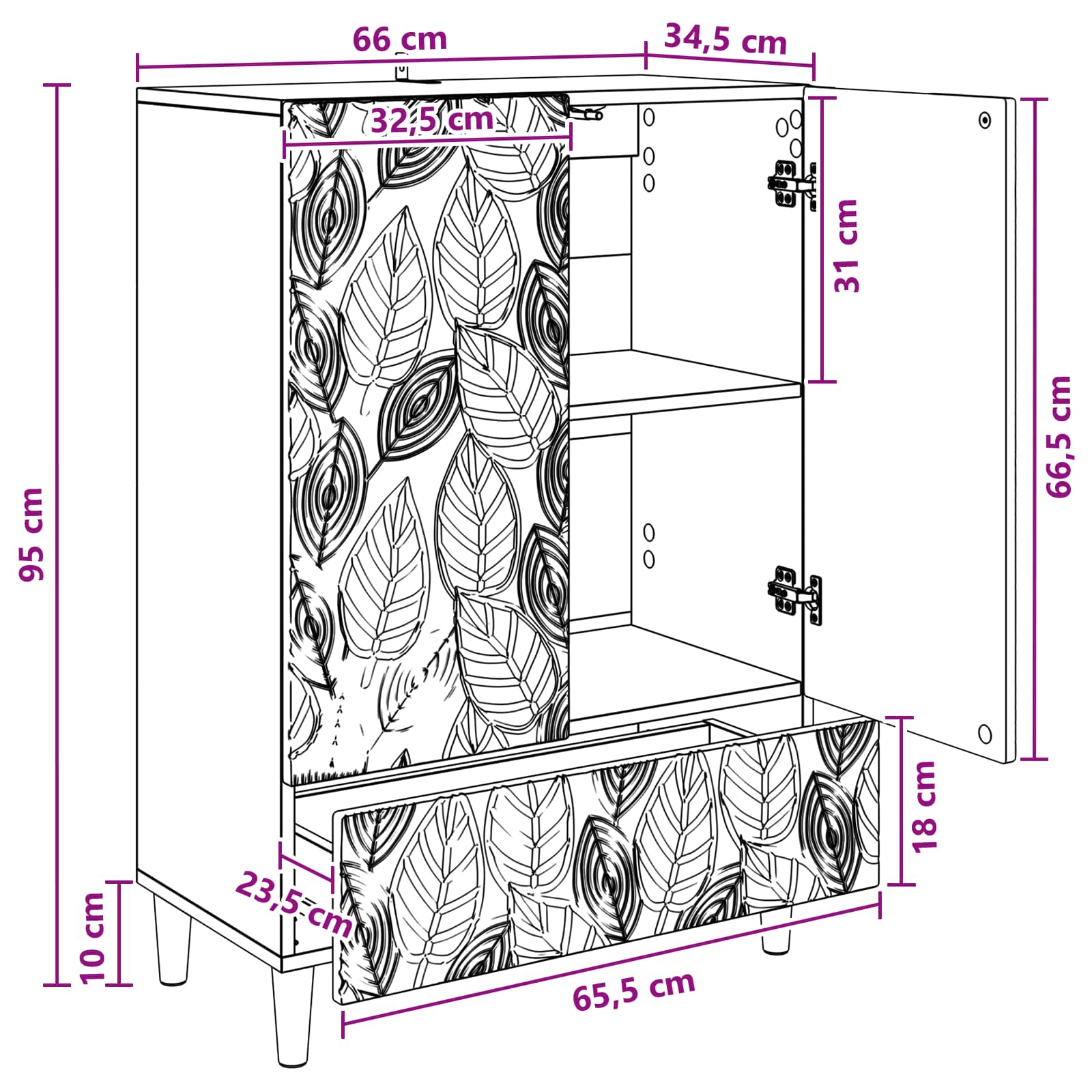 vidaXL Dressoir Wit 66 x 34,5 x 95 cm Bewerkt hout