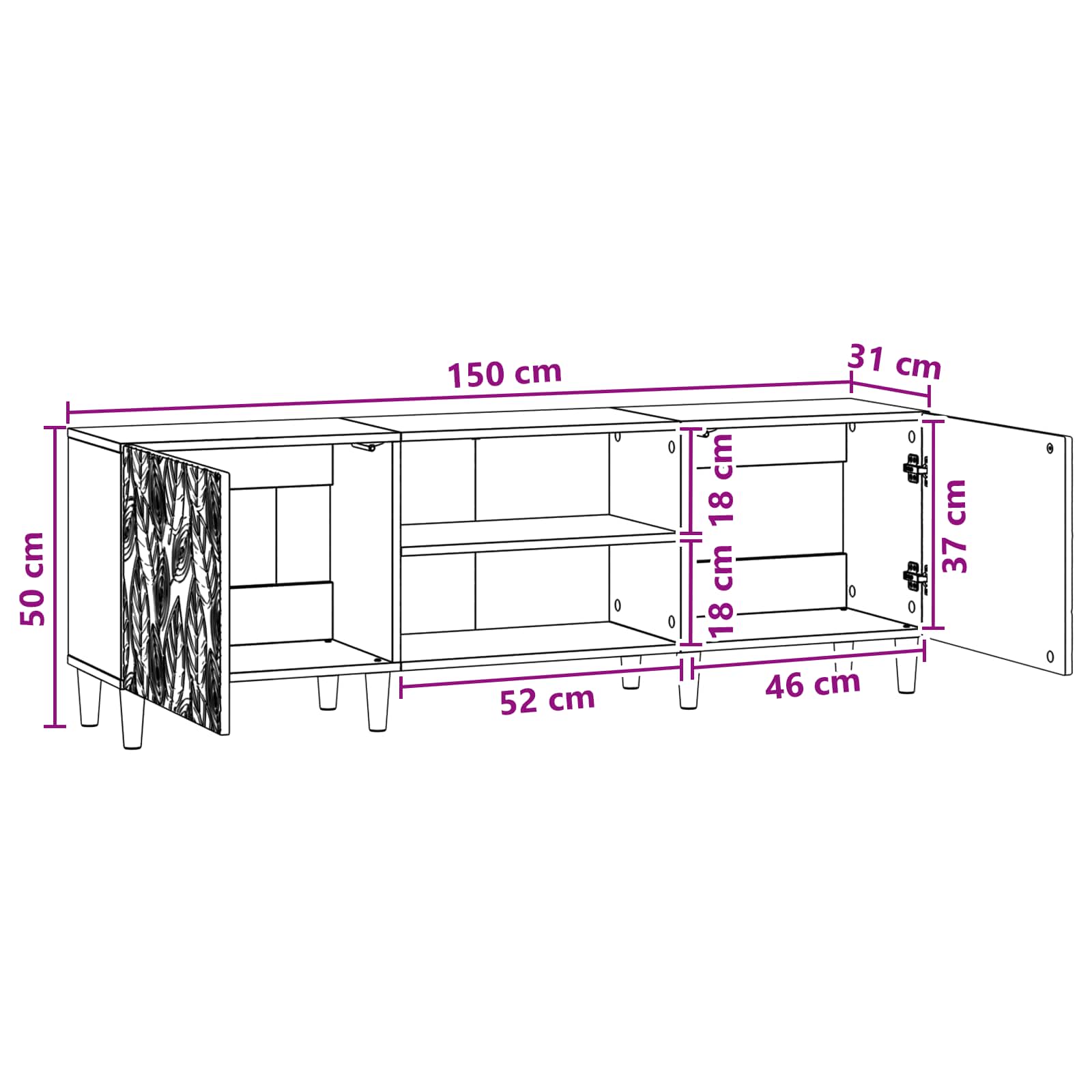 vidaXL TV-kast 150 x 31 x 50 cm Wit Bewerkt hout