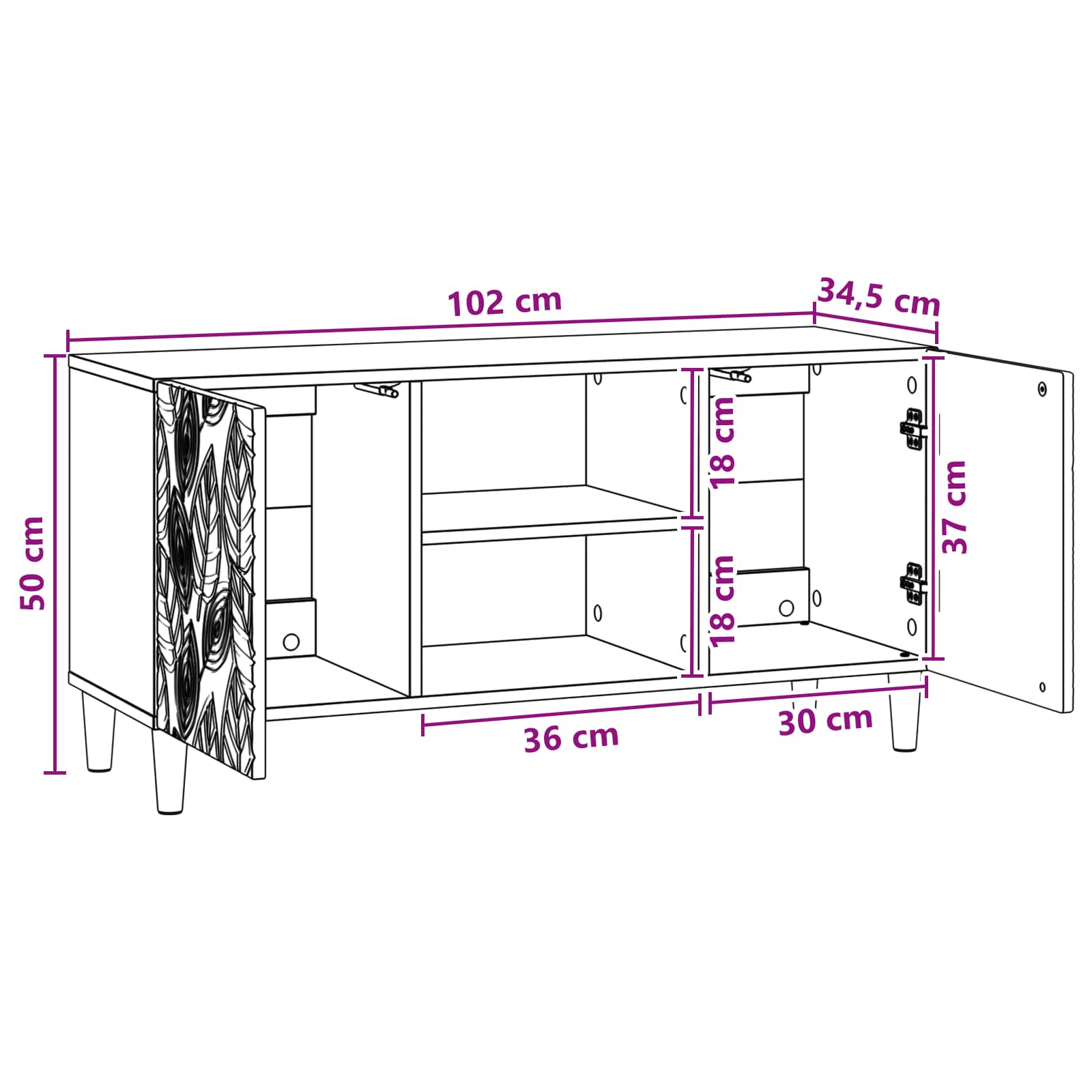 vidaXL TV-kast 102 x 34,5 x 50 cm Wit Bewerkt hout