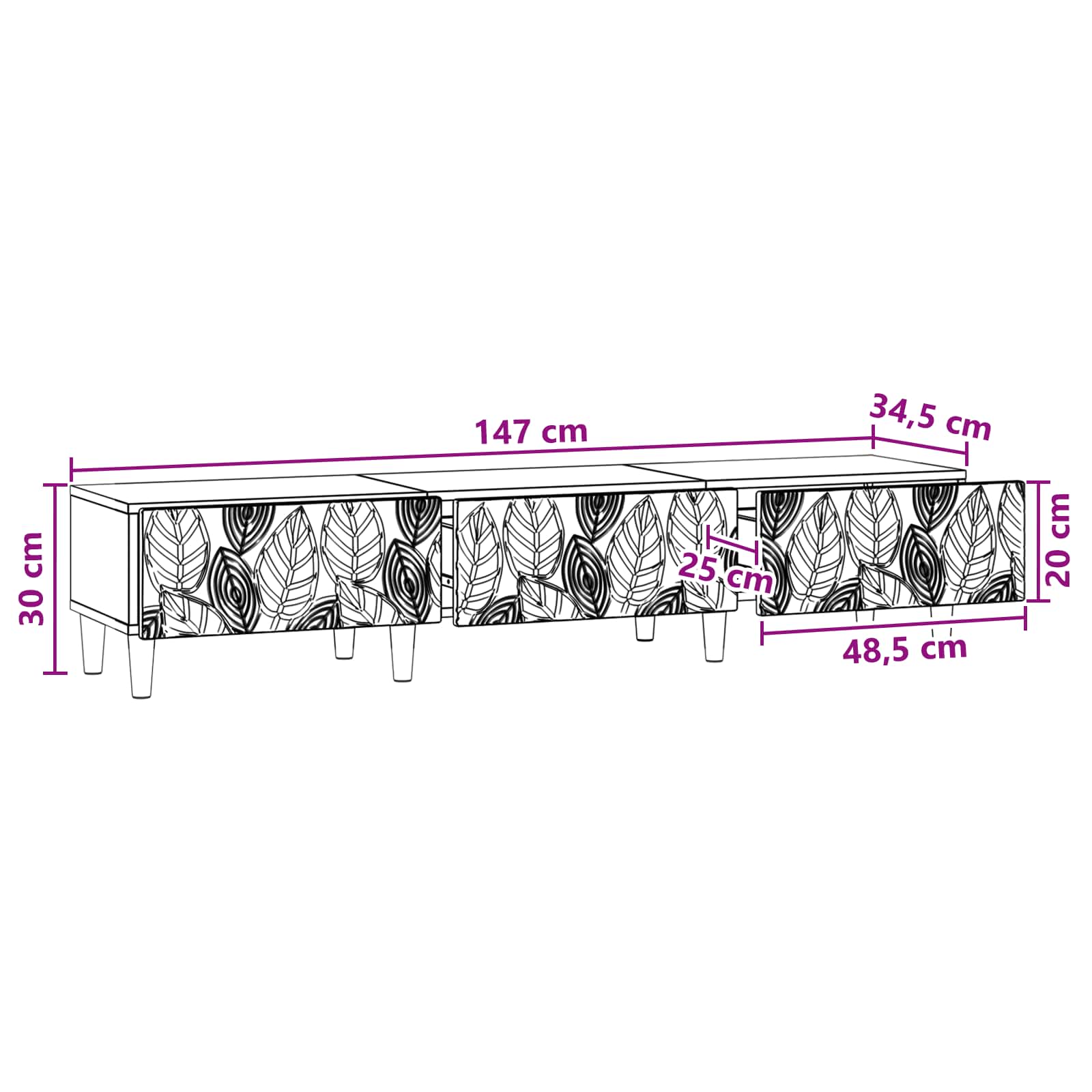 vidaXL TV-kast 147 x 34,5 x 30 cm Wit Bewerkt hout