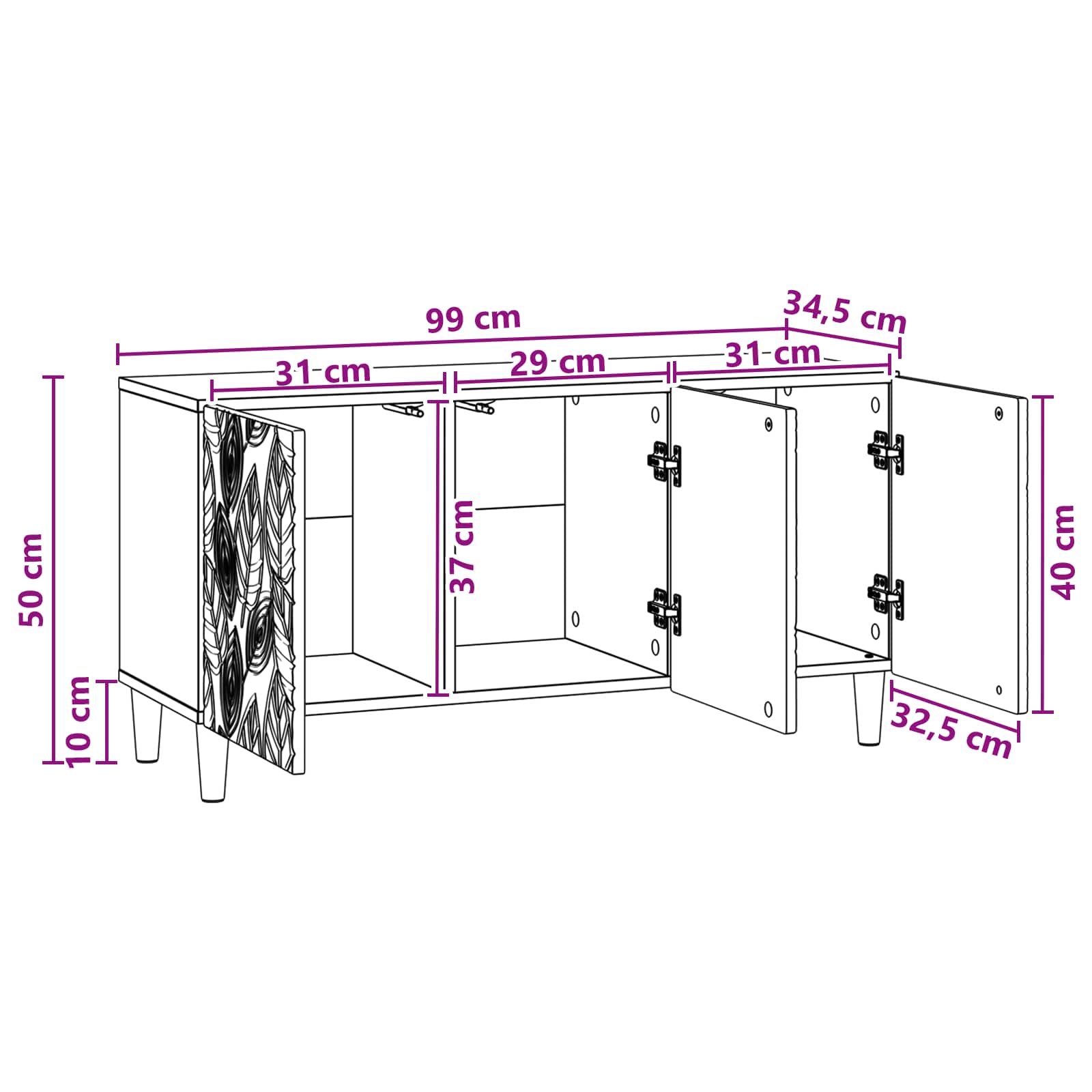 vidaXL TV-kast 99 x 34,5 x 50 cm Wit Bewerkt hout