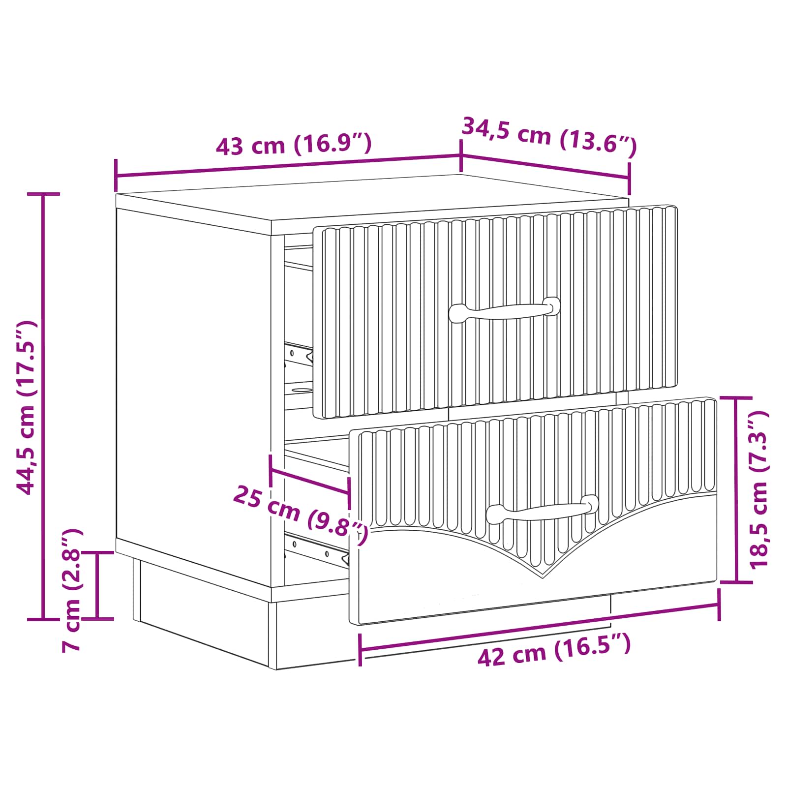 vidaXL Nachtkastje met lade 2 pcs Wit 43 x 34,5 x 44,5 cm Bewerkt hout