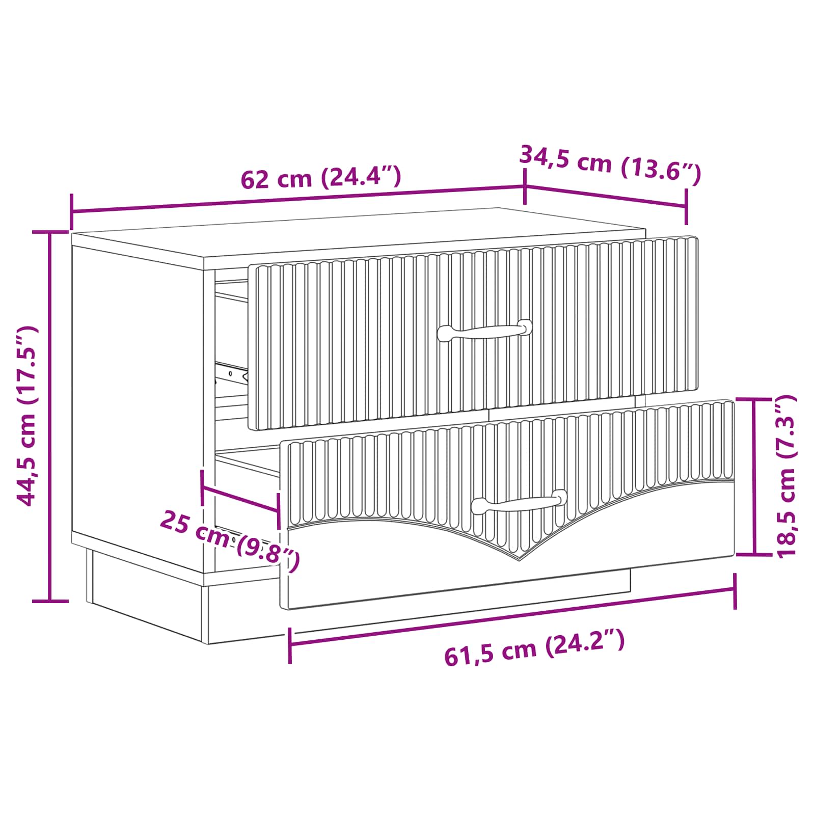 vidaXL Nachtkastje met lade Zwart 62 x 34,5 x 44,5 cm Bewerkt hout