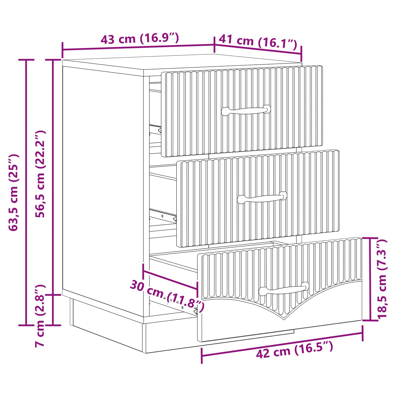 vidaXL Nachtkastje met lade Zwart 43 x 41 x 63,5 cm Bewerkt hout