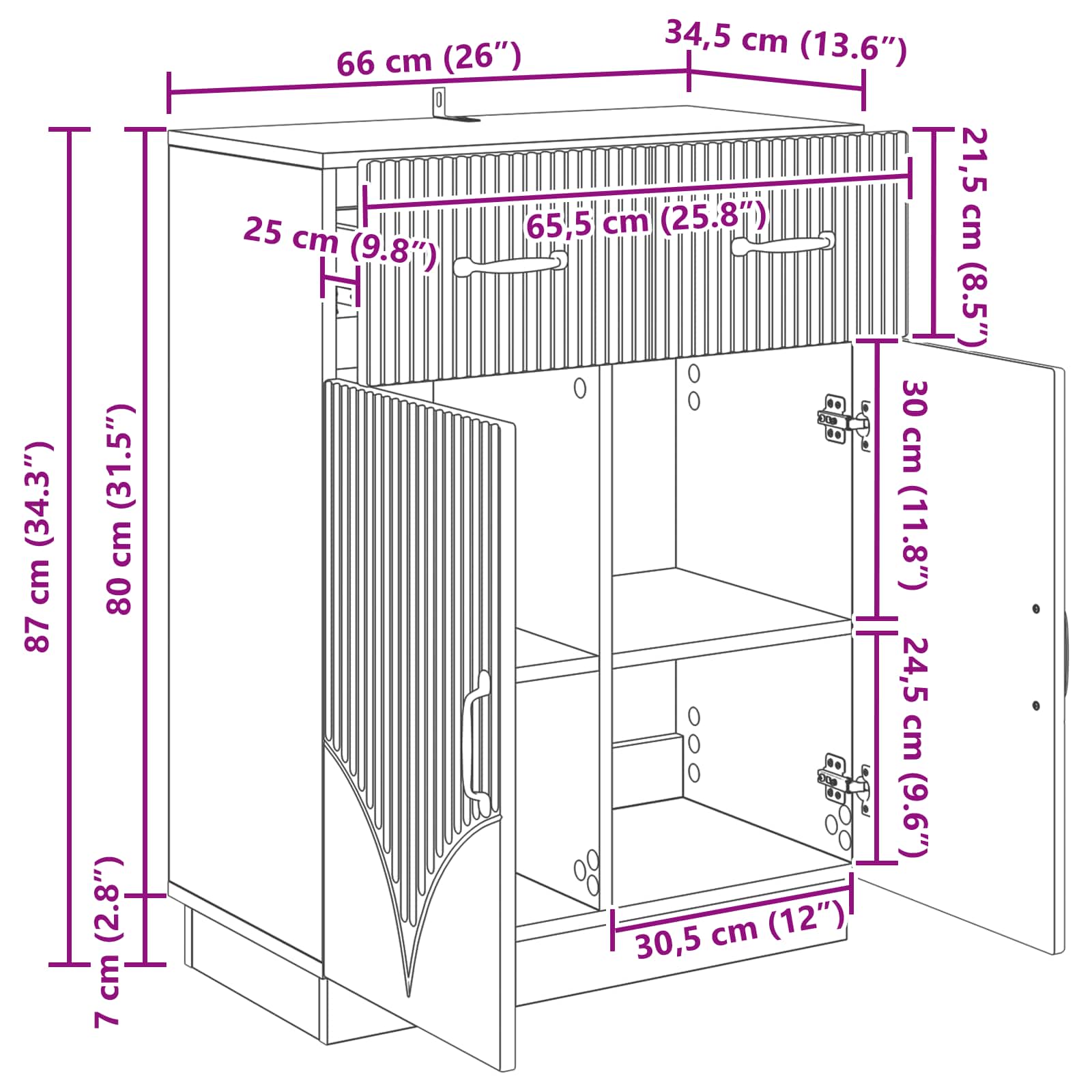 vidaXL Dressoir met lade Zwart 66 x 34,5 x 87 cm Bewerkt hout