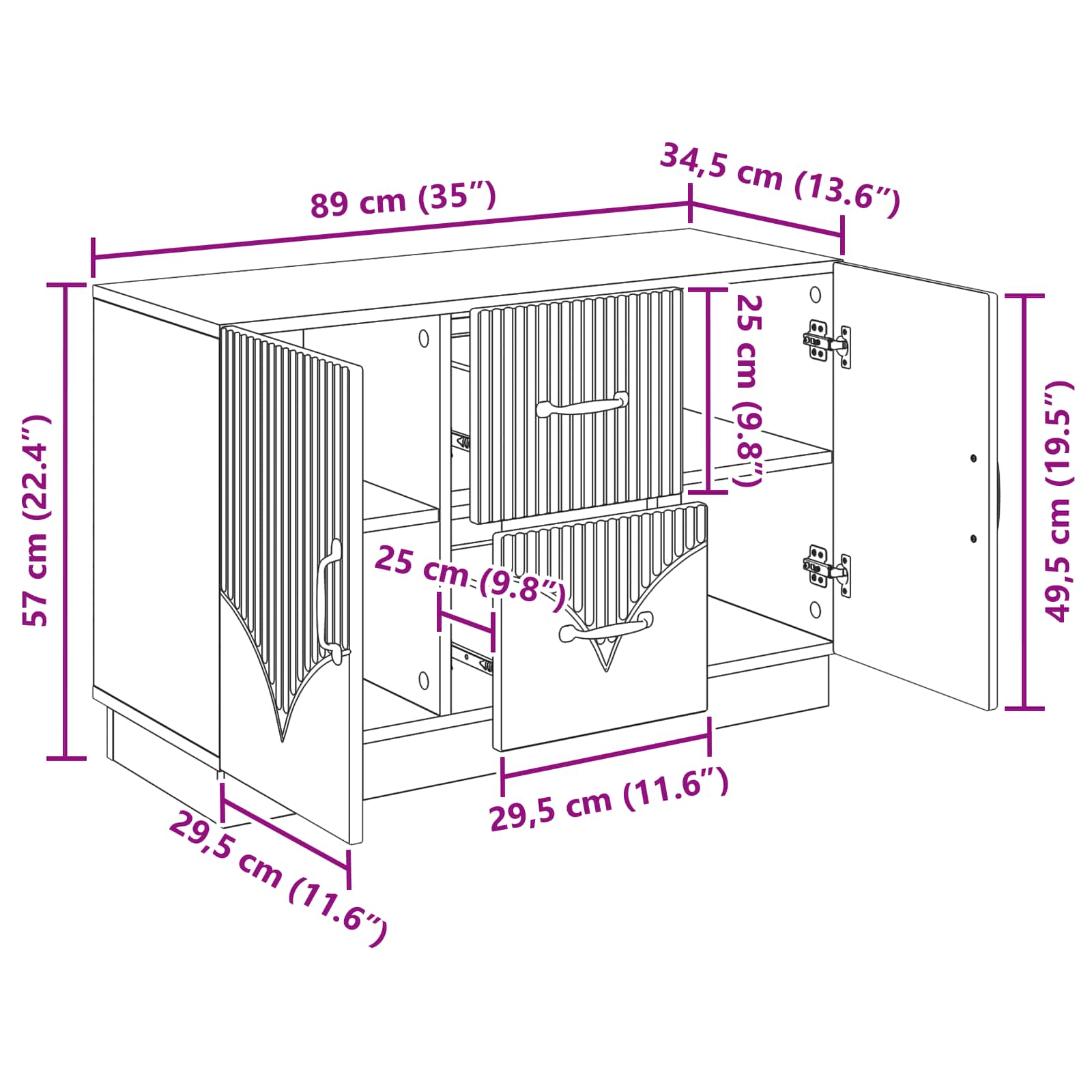 vidaXL Dressoir met lade Zwart 89 x 34,5 x 57 cm Bewerkt hout