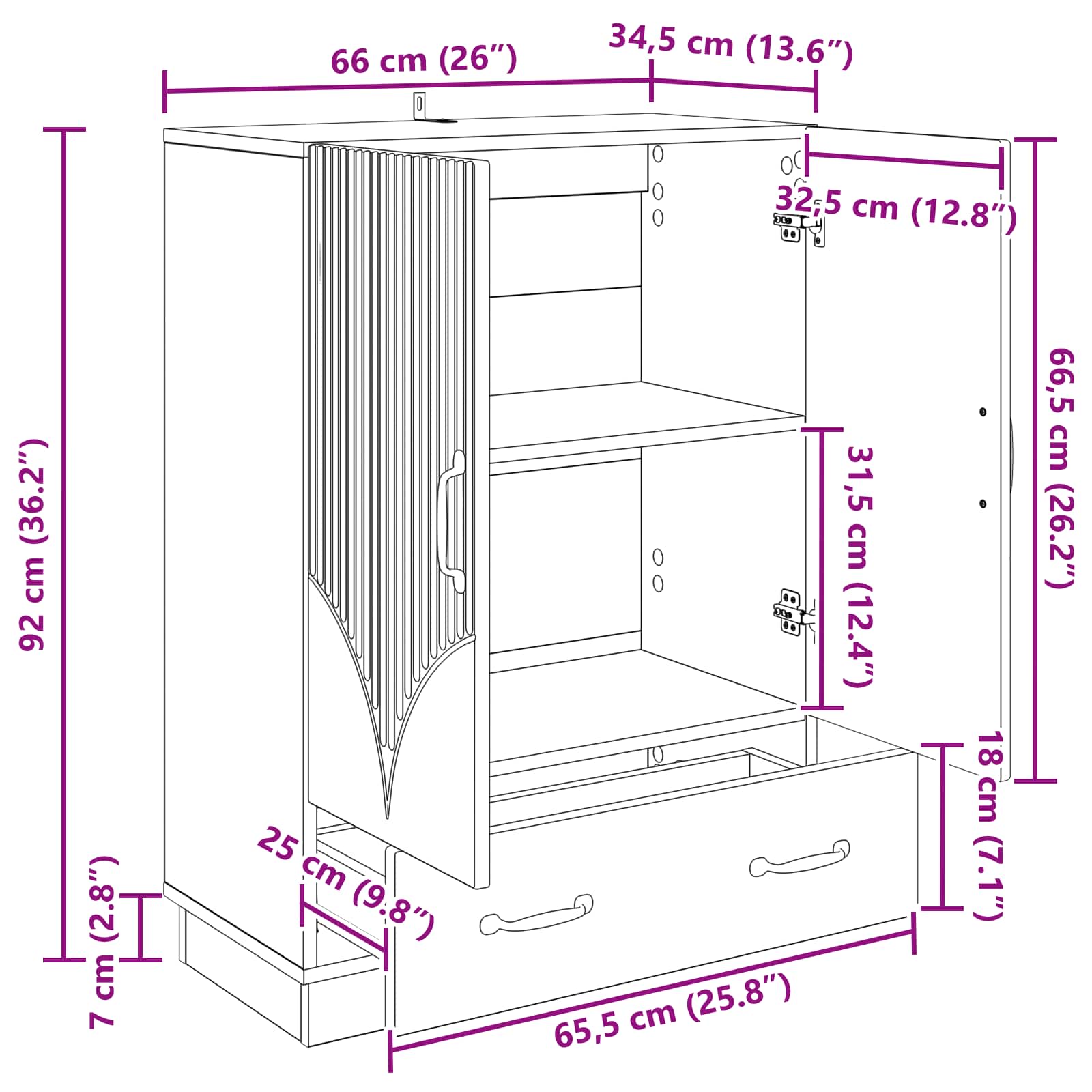 vidaXL Dressoir met lade Zwart 66 x 34,5 x 92 cm Bewerkt hout