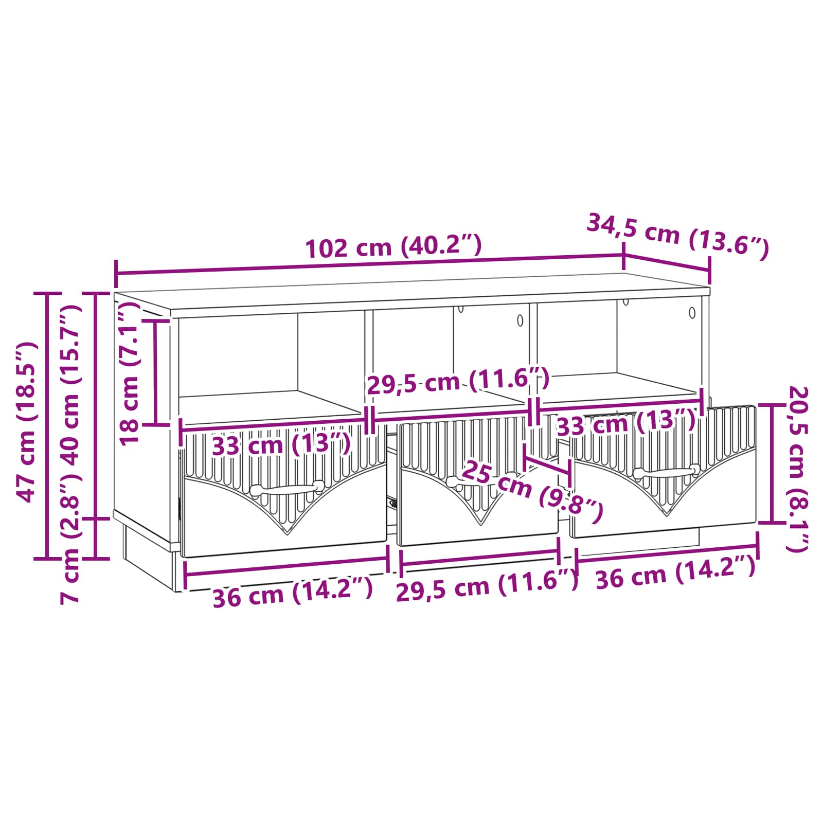 vidaXL TV-kast met lade Zwart 102 x 34,5 x 47 cm Bewerkt hout