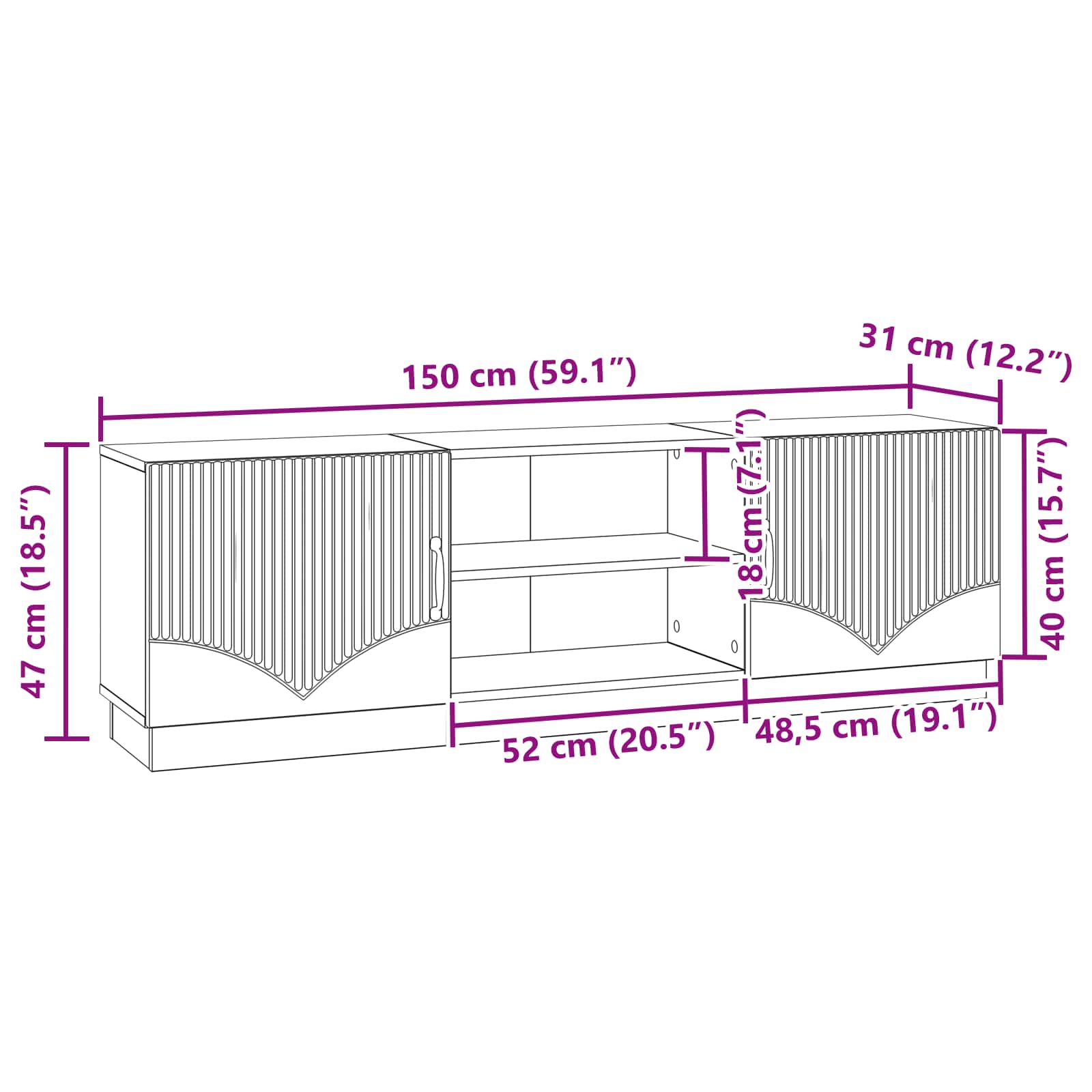 vidaXL TV-kast Zwart 150 x 31 x 47 cm Bewerkt hout