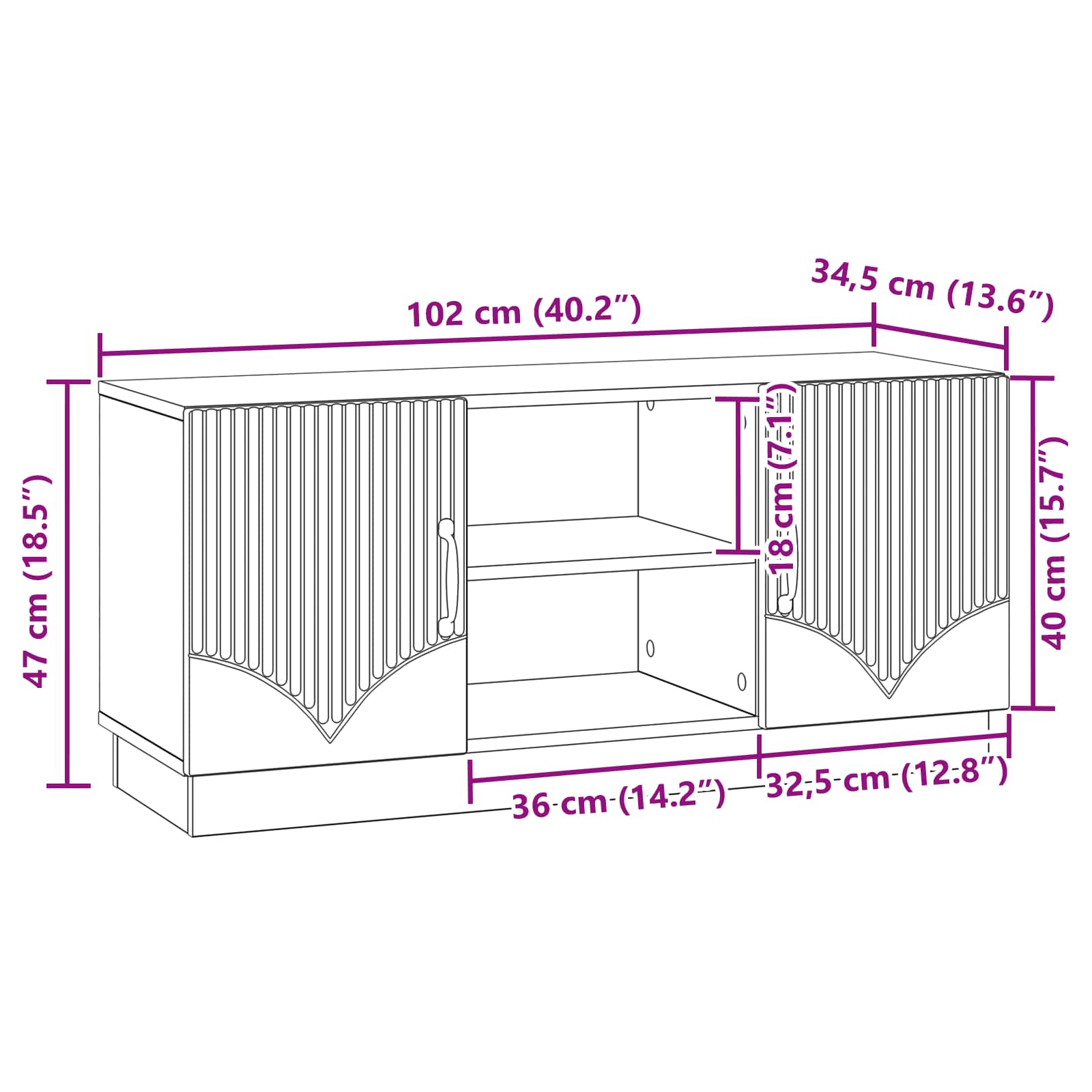 vidaXL TV-kast Zwart 102 x 34,5 x 47 cm Bewerkt hout