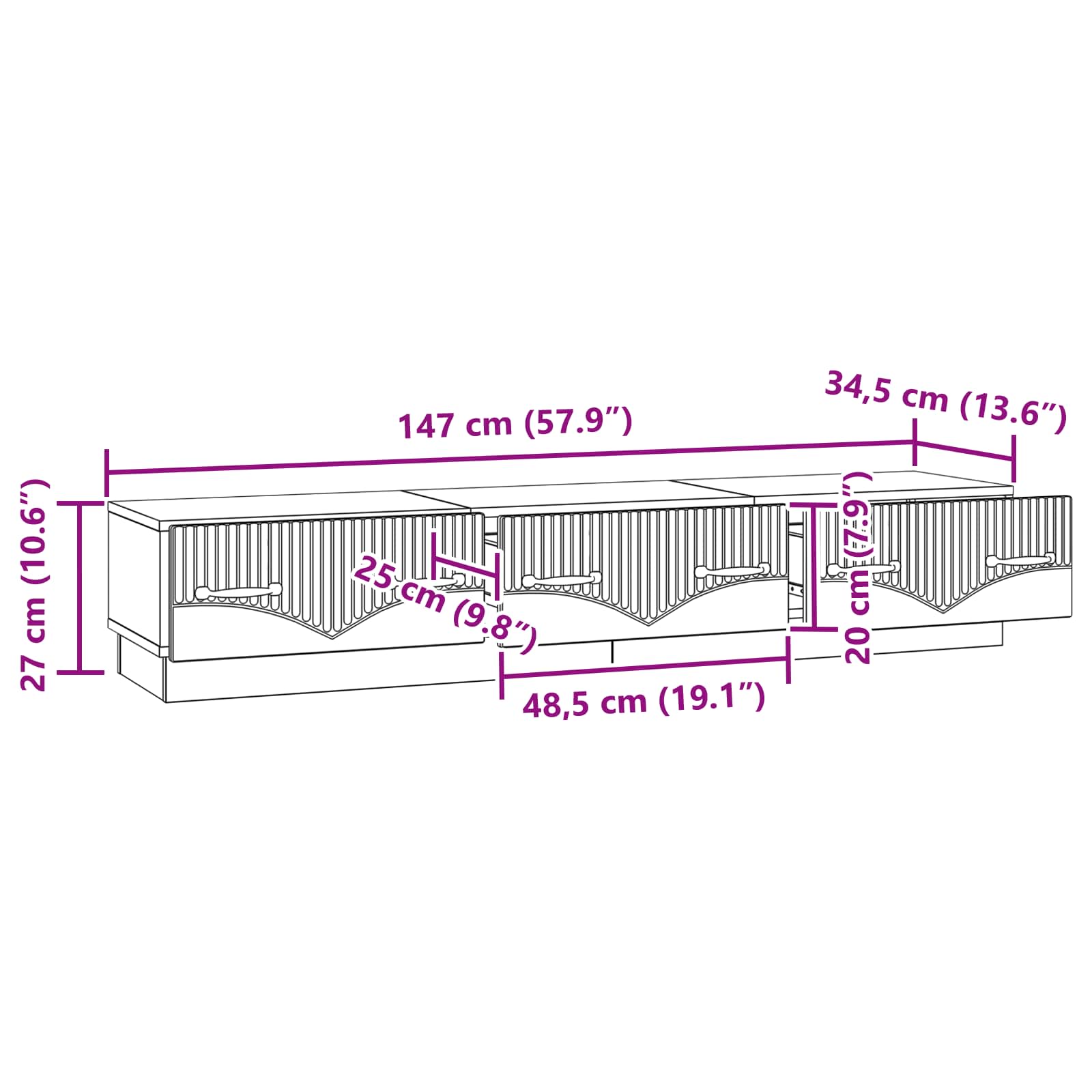 vidaXL TV-kast met lade Zwart 147 x 34,5 x 27 cm Bewerkt hout