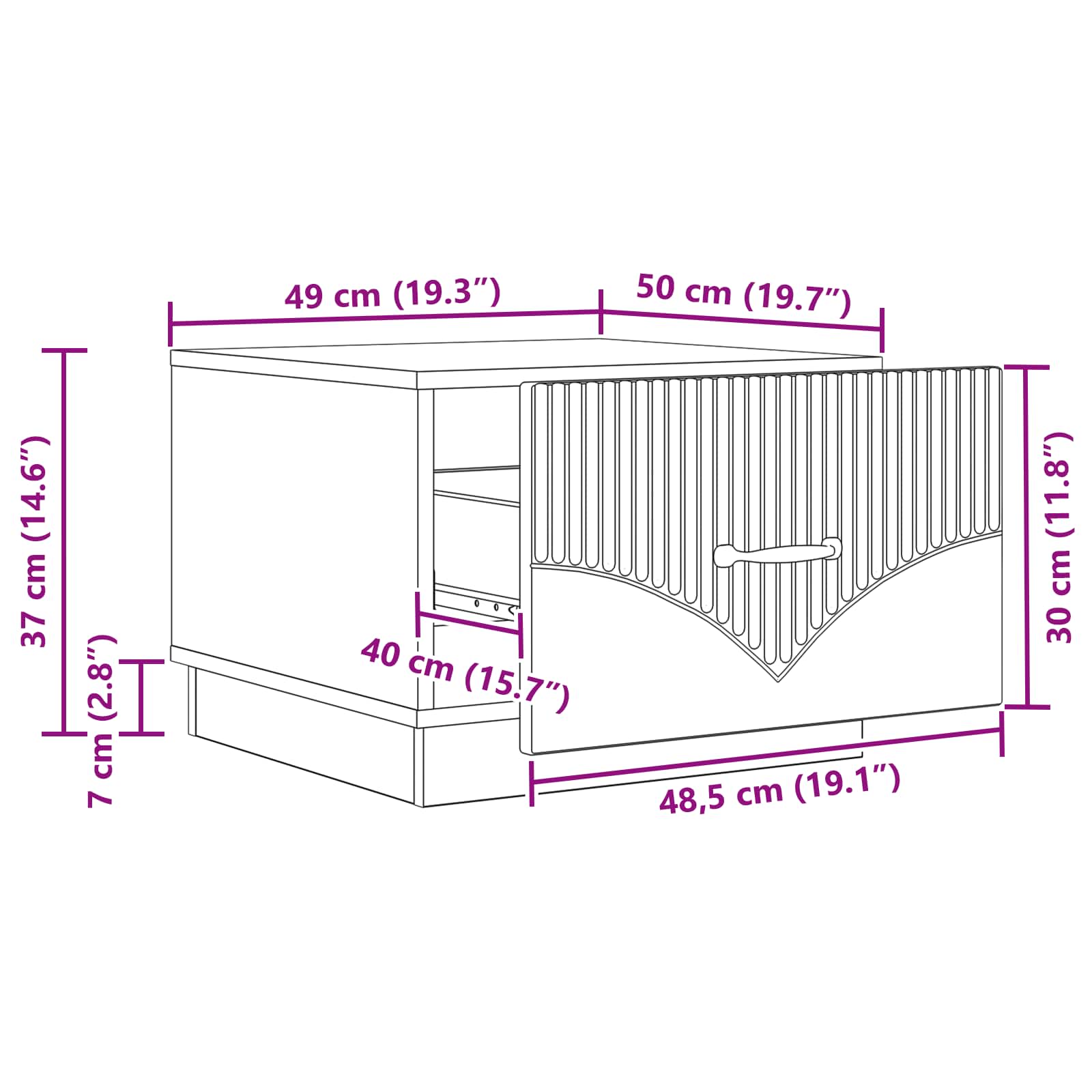 vidaXL Salontafel met lade Zwart 49 x 50 x 37 cm Bewerkt hout