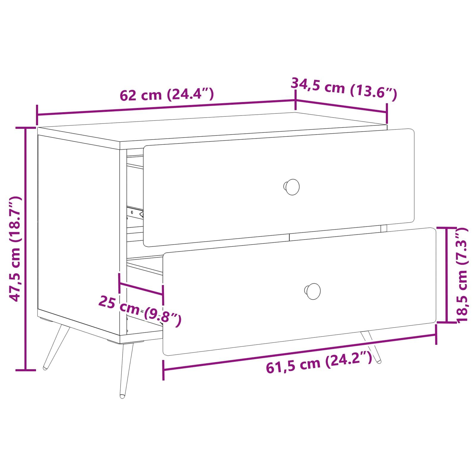 vidaXL Nachtkastje met lade Zwart 62 x 34,5 x 47,5 cm Bewerkt hout