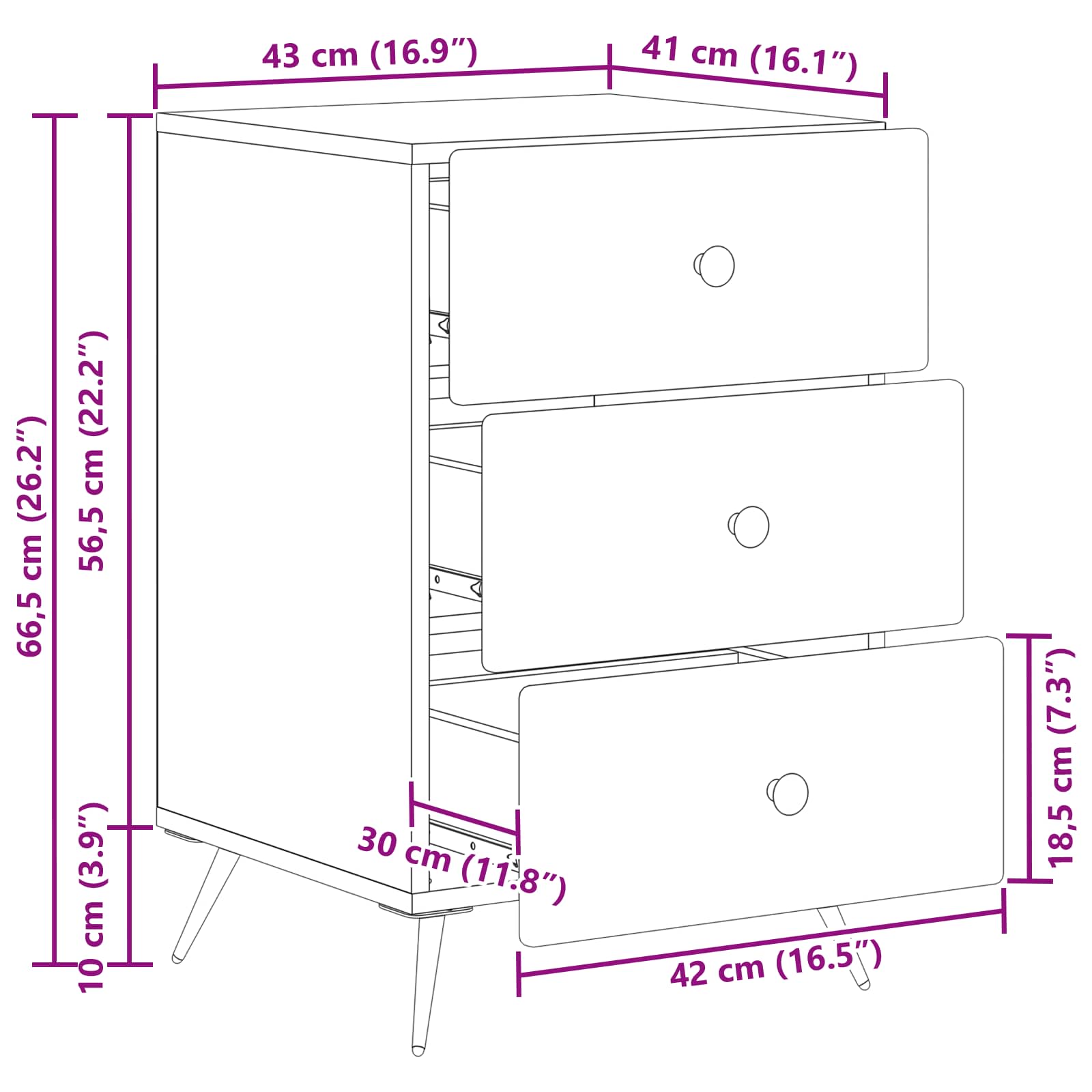 vidaXL Nachtkastje met lade Zwart 43 x 41 x 66,5 cm Bewerkt hout