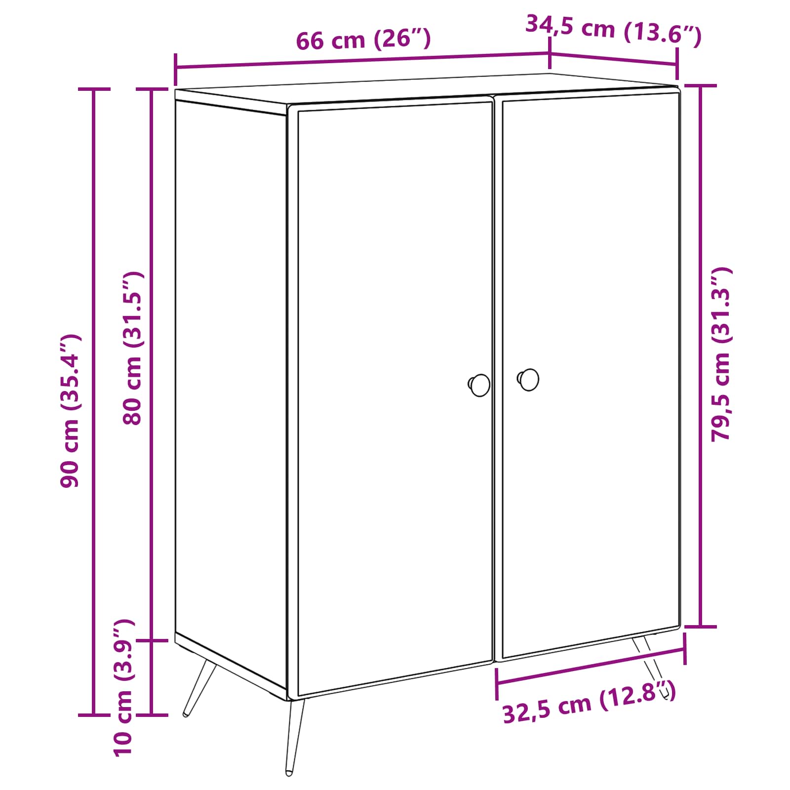 vidaXL Dressoir Zwart 66 x 34,5 x 90 cm Bewerkt hout