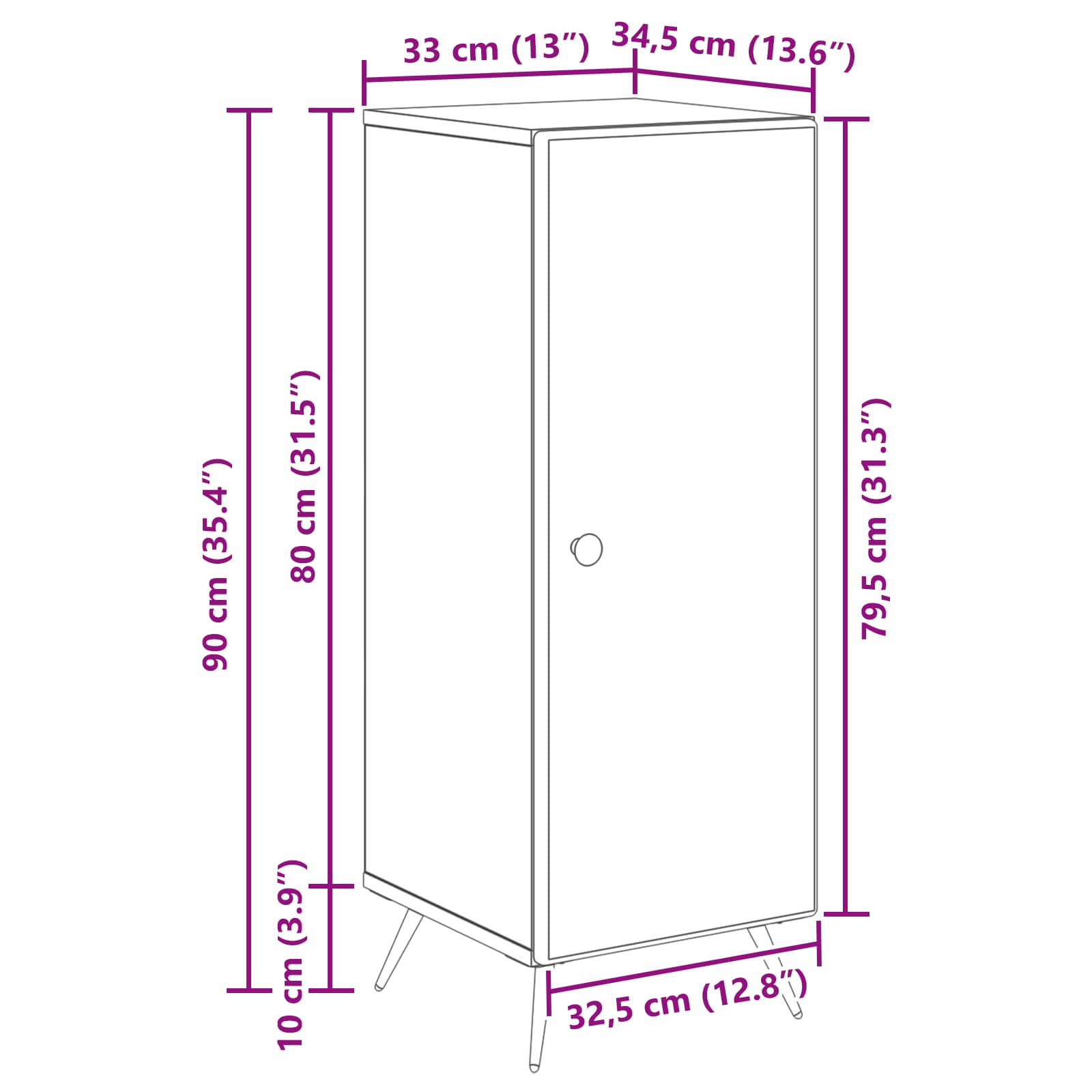 vidaXL Dressoir Zwart 33 x 34,5 x 90 cm Bewerkt hout