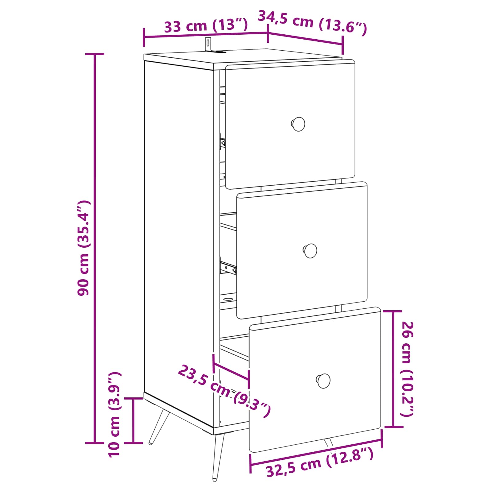 vidaXL Ladenkast Zwart 33 x 34,5 x 90 cm Bewerkt hout