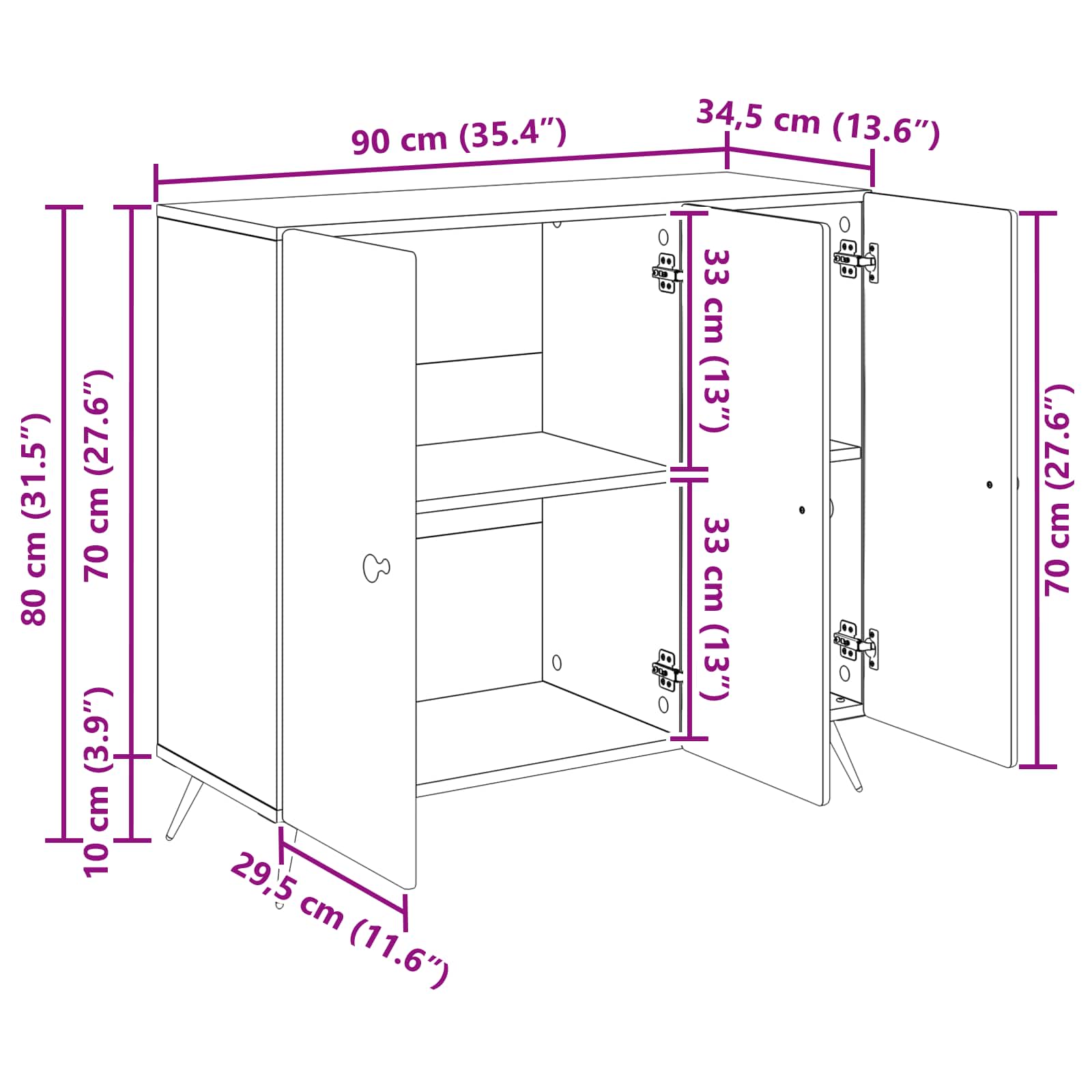 vidaXL Dressoir Zwart 89 x 34,5 x 80 cm Bewerkt hout