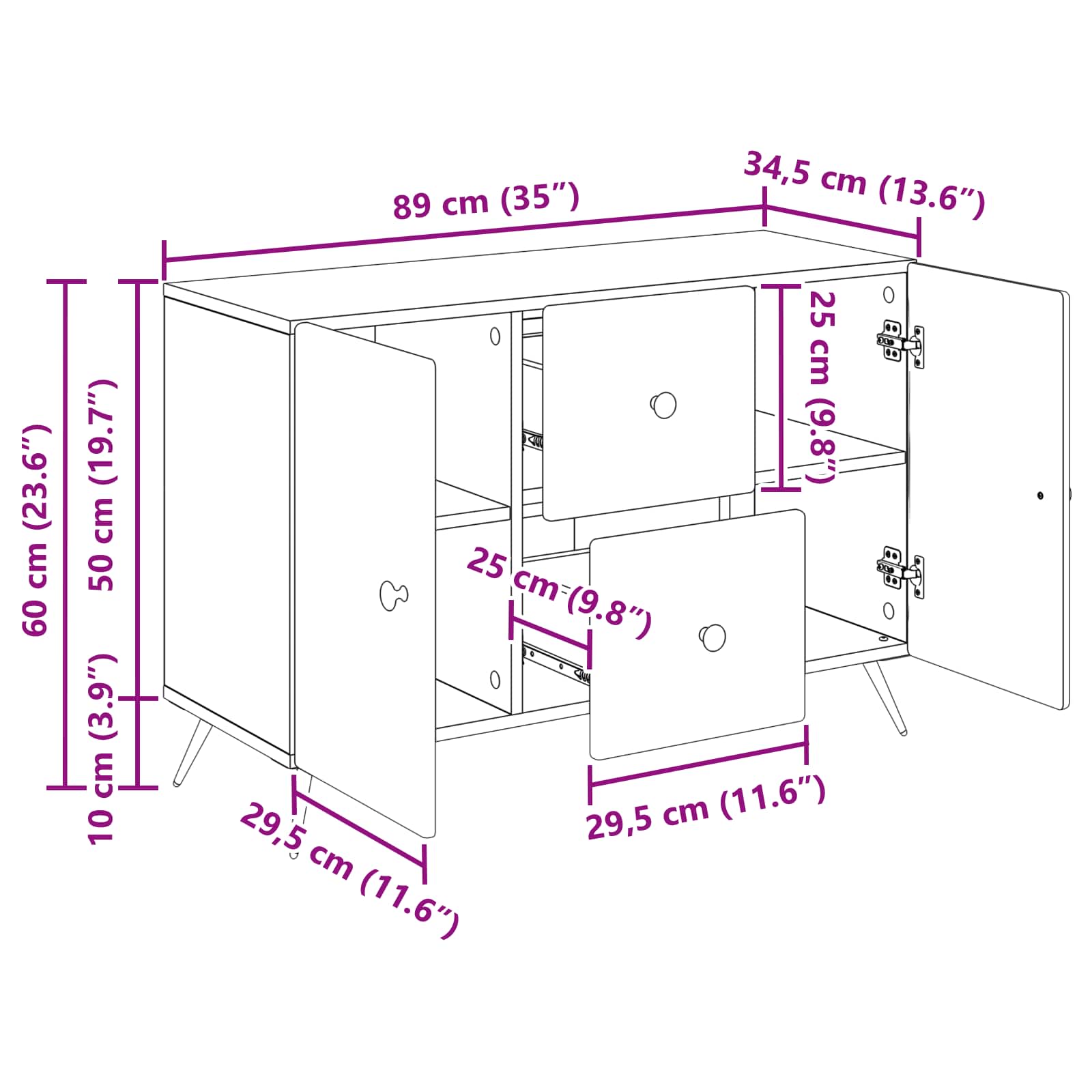 vidaXL Dressoir met lade Zwart 89 x 34,5 x 60 cm Bewerkt hout