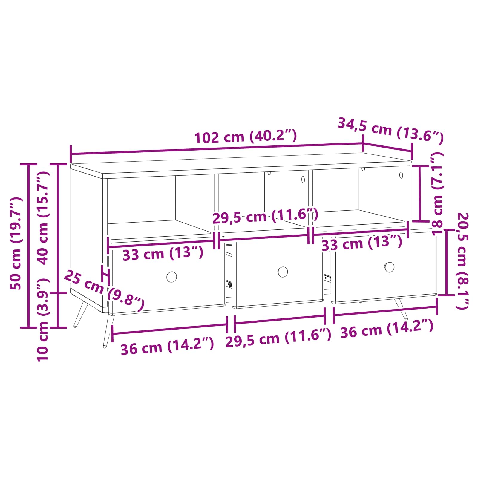 vidaXL TV-kast met lade Zwart 102 x 34,5 x 50 cm Bewerkt hout