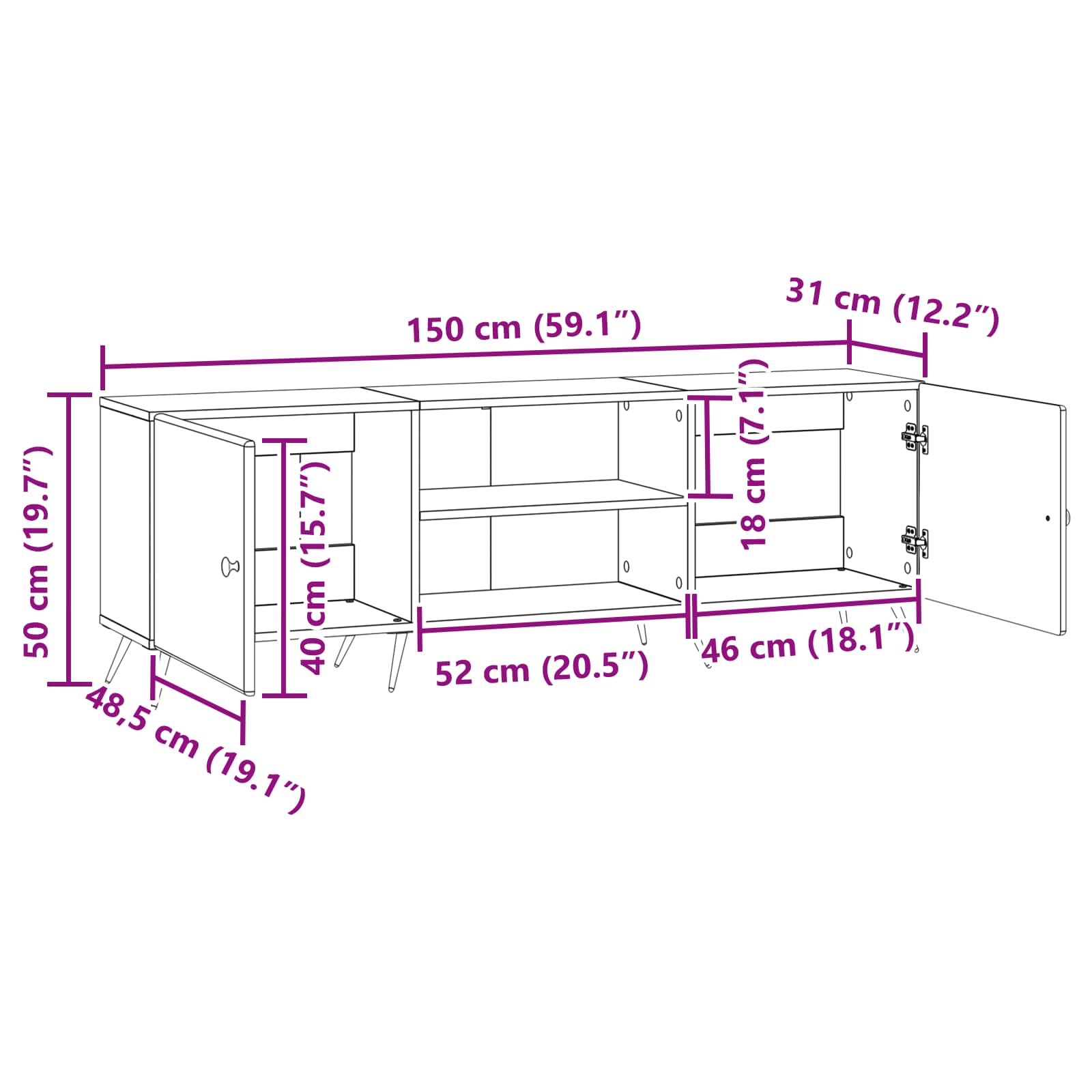 vidaXL TV-kast Zwart 150 x 31 x 50 cm Bewerkt hout
