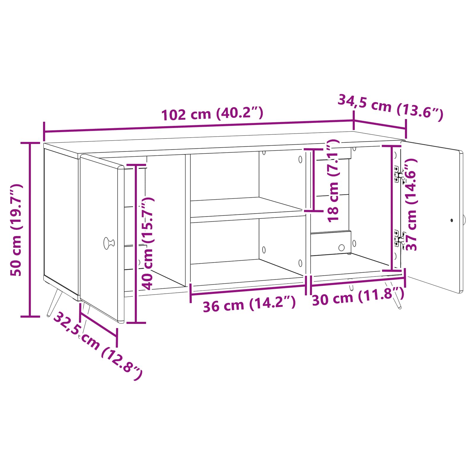 vidaXL TV-kast Zwart 102 x 34,5 x 50 cm Bewerkt hout