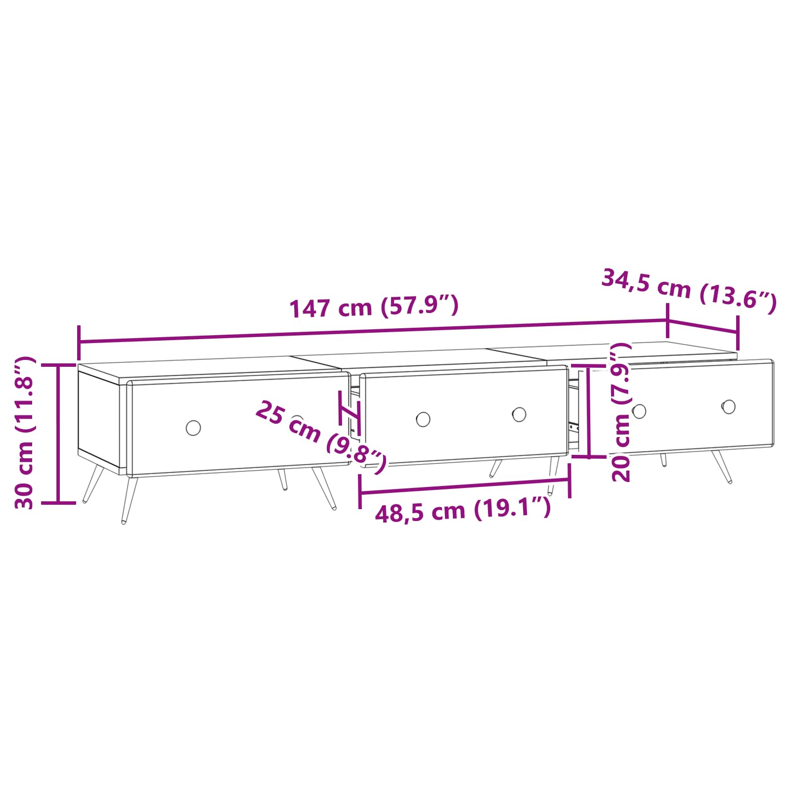 vidaXL TV-kast met lade Zwart 147 x 34,5 x 30 cm Bewerkt hout