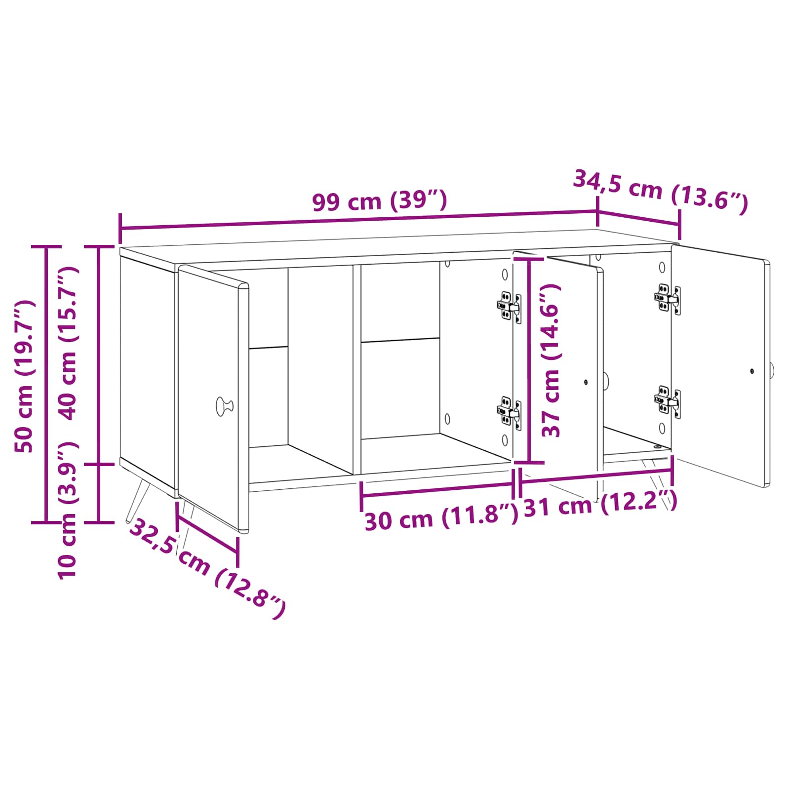 vidaXL TV-kast Zwart 99 x 34,5 x 50 cm Bewerkt hout