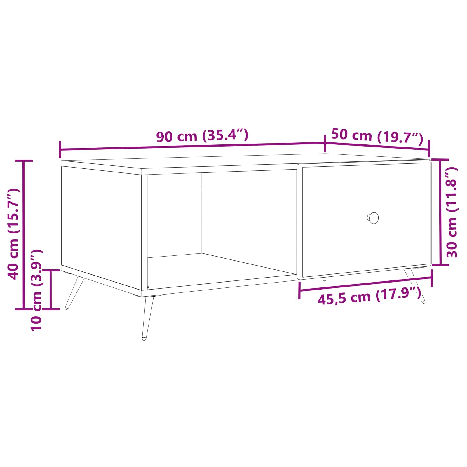 vidaXL Salontafel Zwart 90 x 50 x 40 cm Bewerkt hout