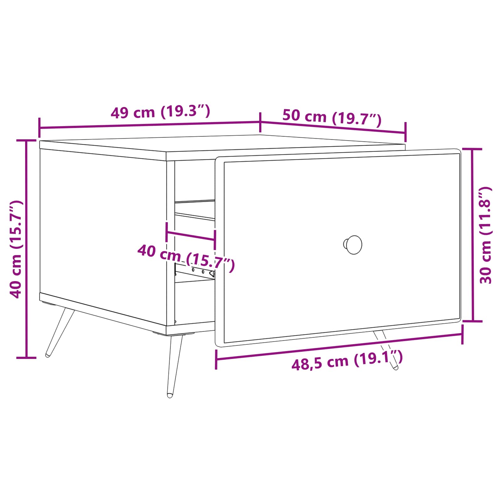 vidaXL Salontafel met lade Zwart 49 x 50 x 40 cm Bewerkt hout