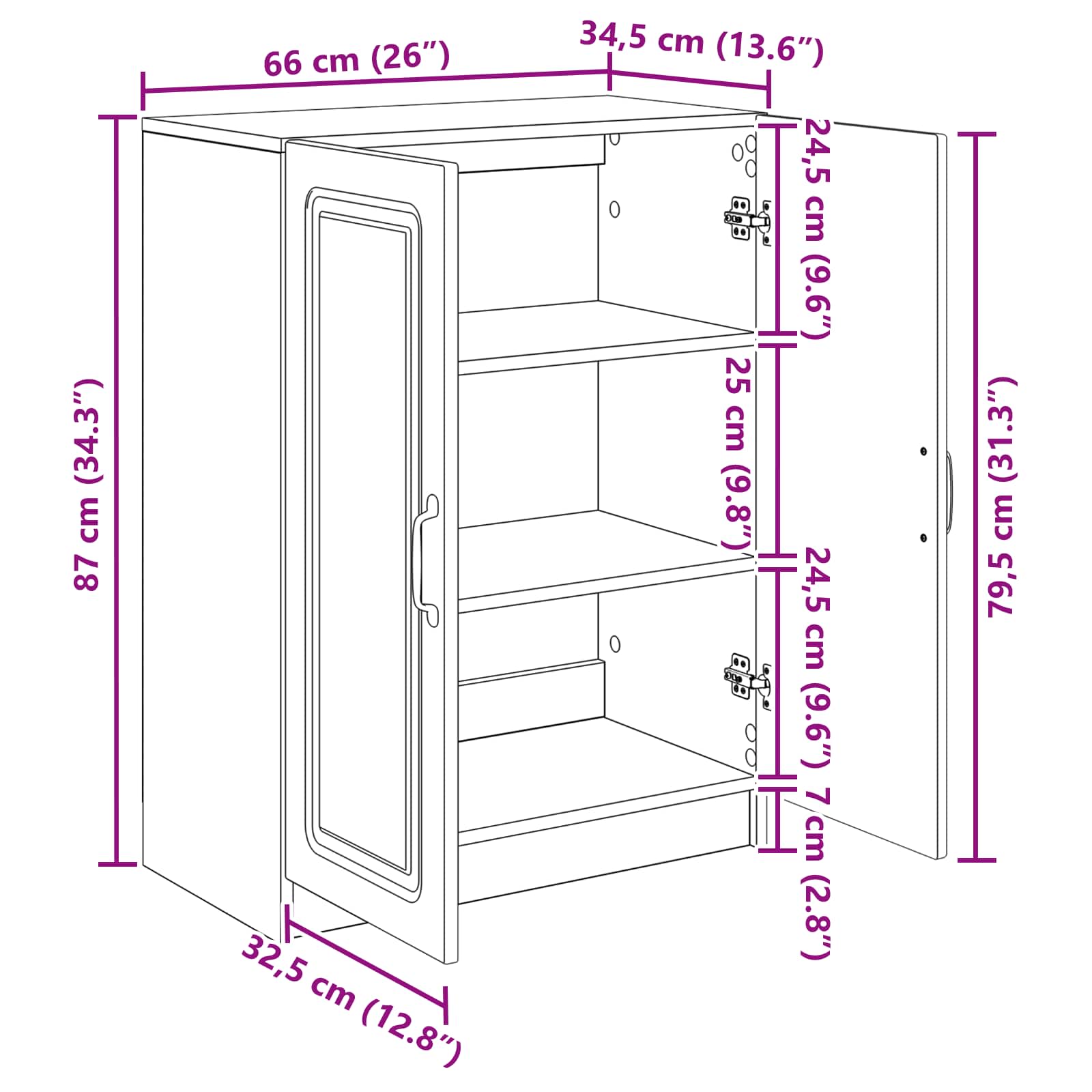 vidaXL Dressoir Zwart 66 x 34,5 x 87 cm Bewerkt hout