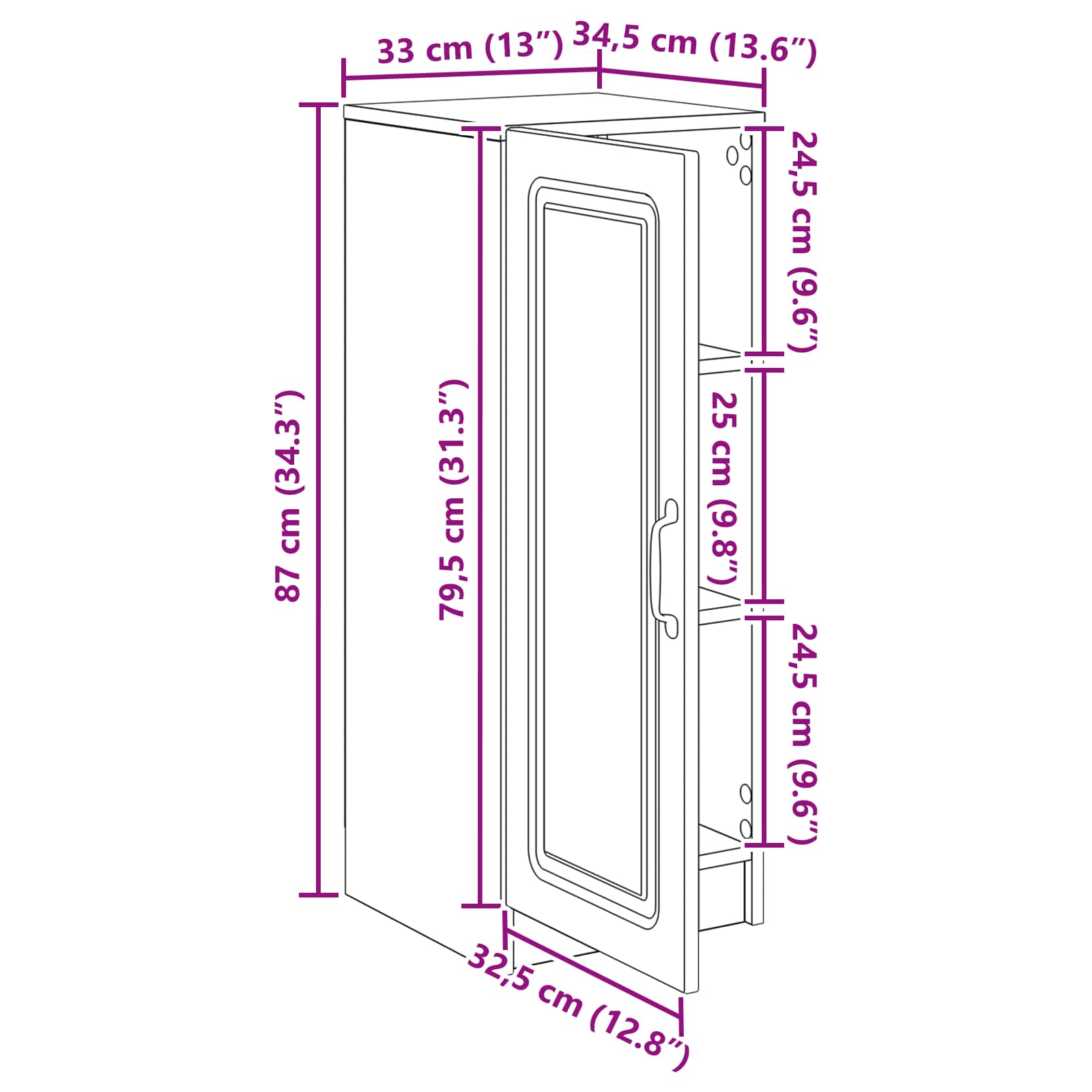 vidaXL Dressoir Zwart 33 x 34,5 x 87 cm Bewerkt hout