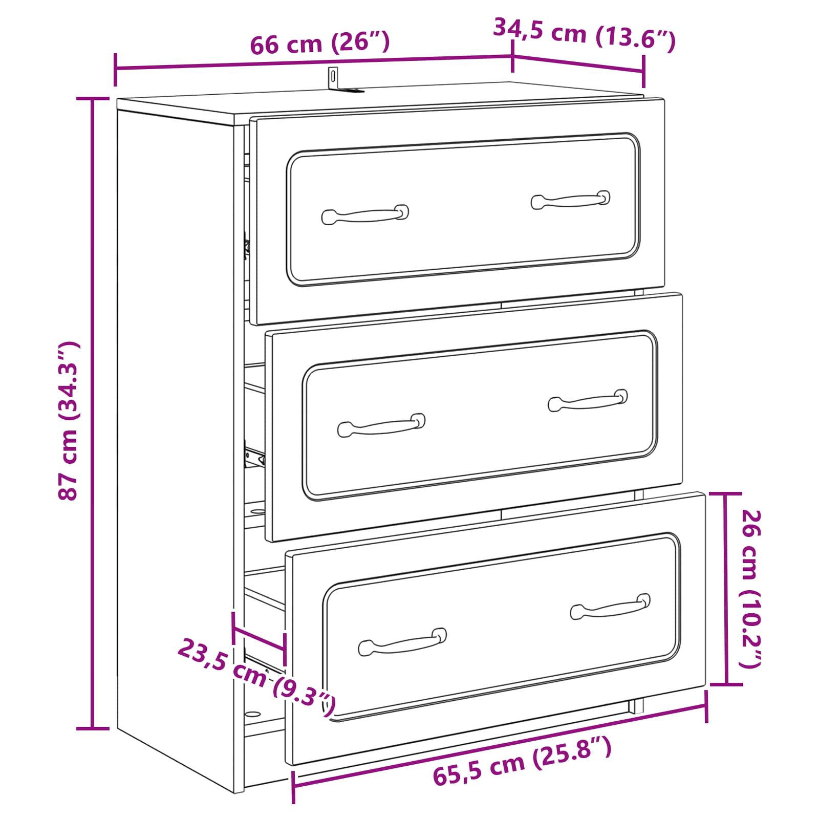 vidaXL Ladenkast Zwart 66 x 34,5 x 87 cm Bewerkt hout