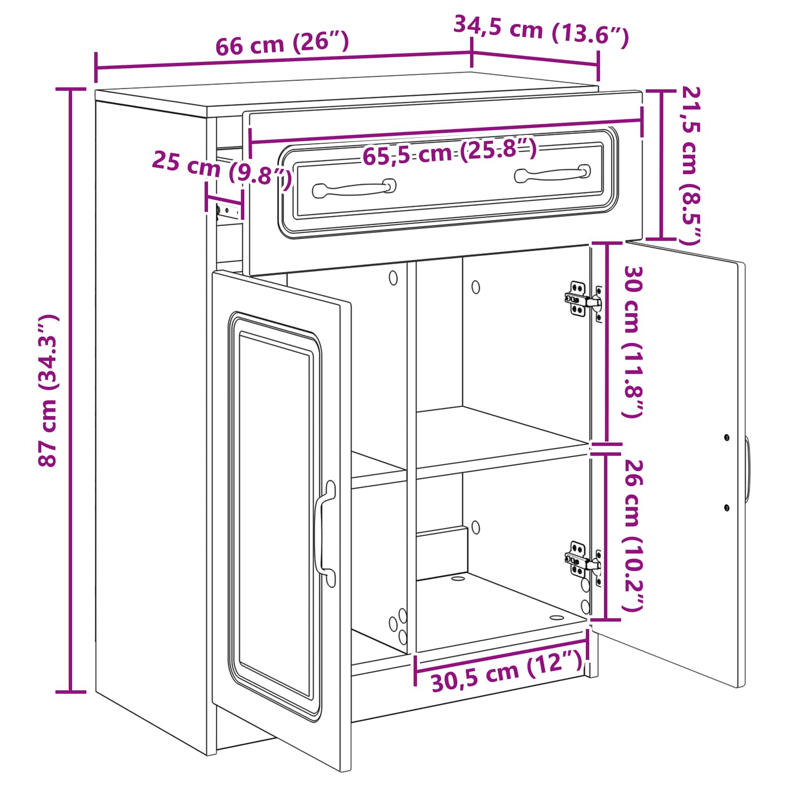 vidaXL Dressoir met lade Zwart 66 x 34,5 x 87 cm Bewerkt hout