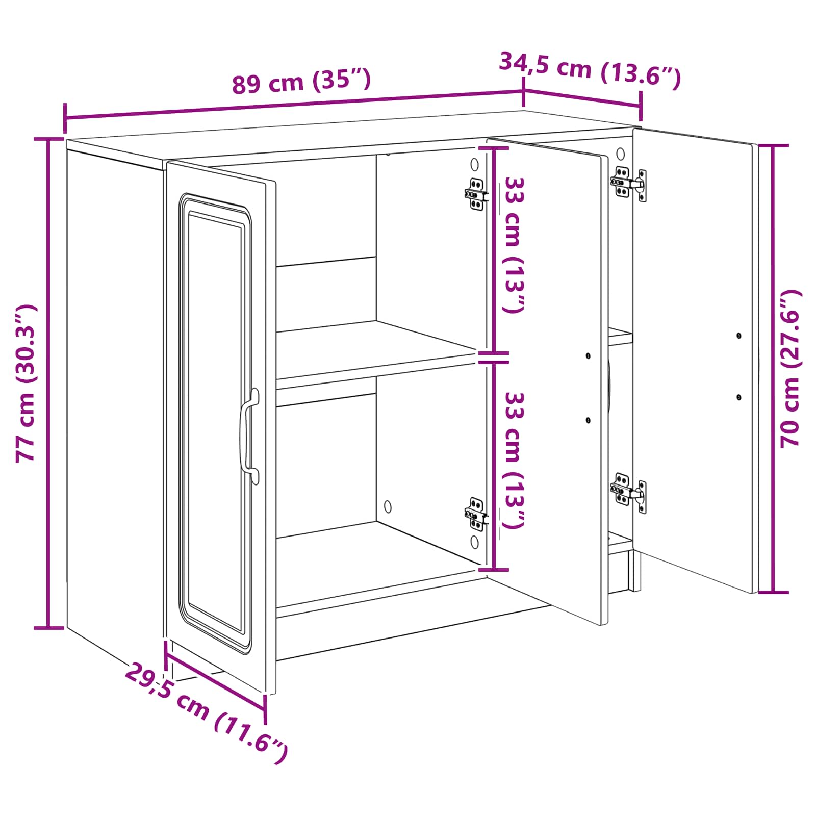 vidaXL Dressoir Zwart 89 x 34,5 x 77 cm Bewerkt hout