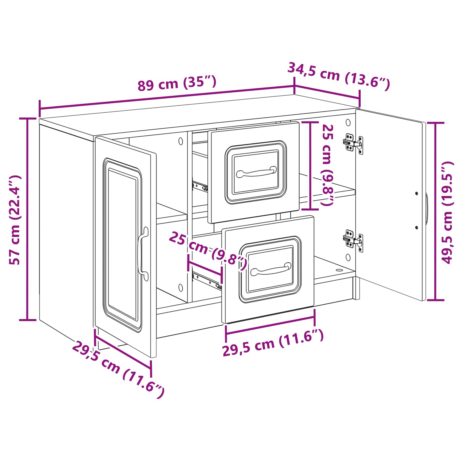vidaXL Dressoir met lade Zwart 89 x 34,5 x 57 cm Bewerkt hout