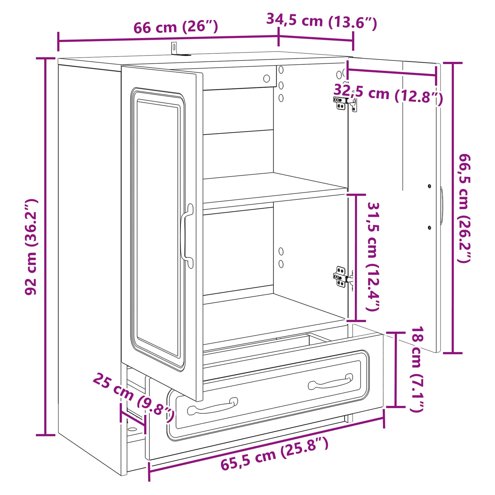 vidaXL Dressoir met lade Zwart 66 x 34,5 x 92 cm Bewerkt hout