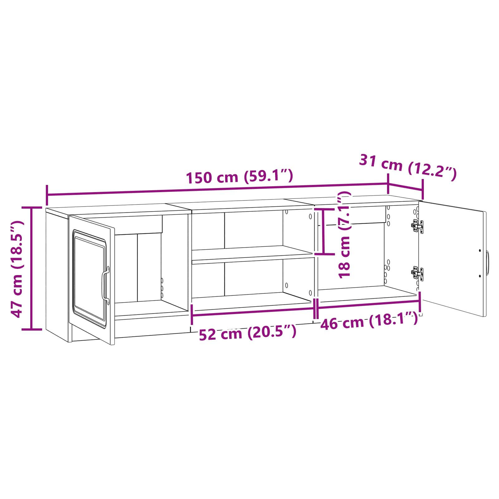 vidaXL TV-kast Zwart 150 x 31 x 47 cm Bewerkt hout