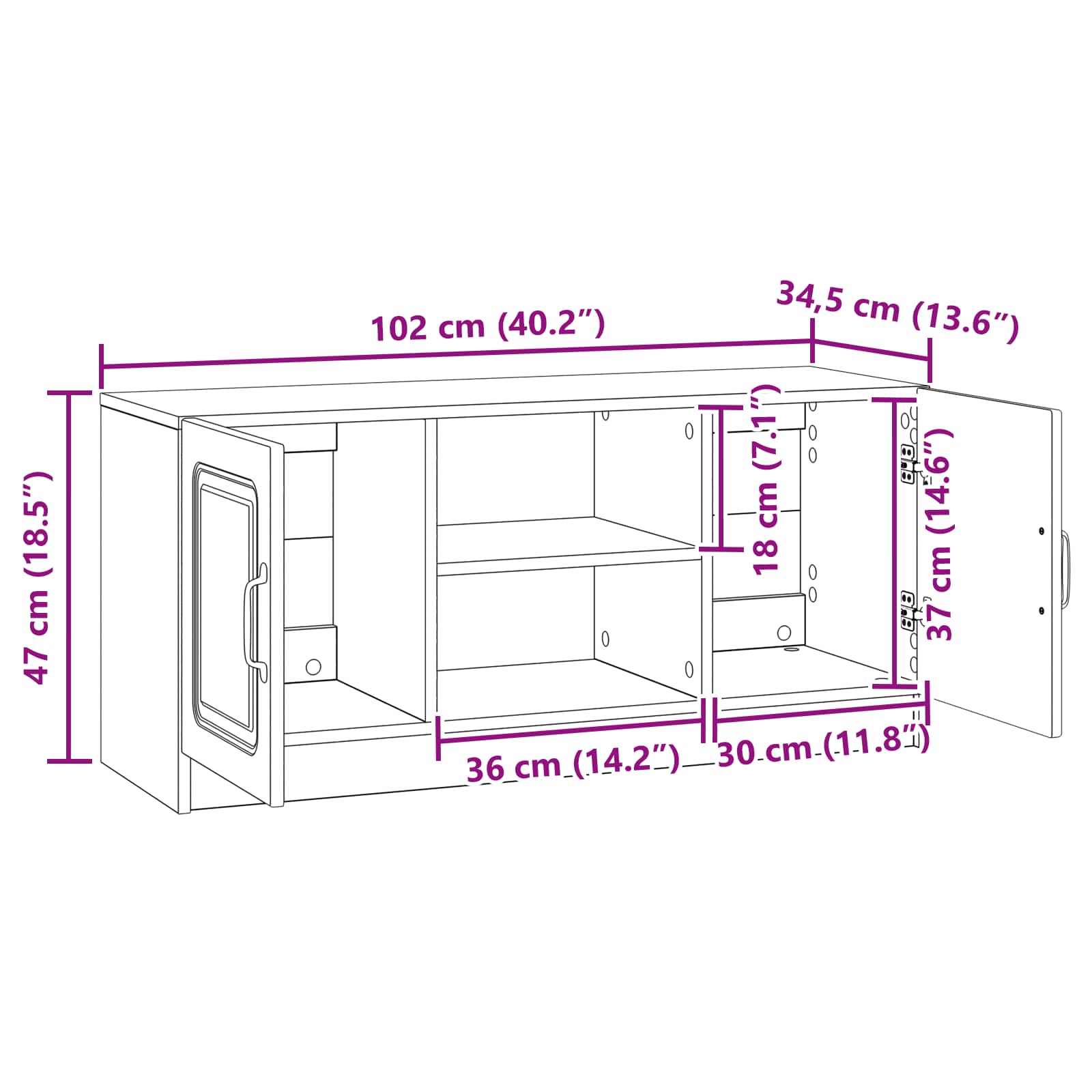 vidaXL TV-kast Zwart 102 x 34,5 x 47 cm Bewerkt hout