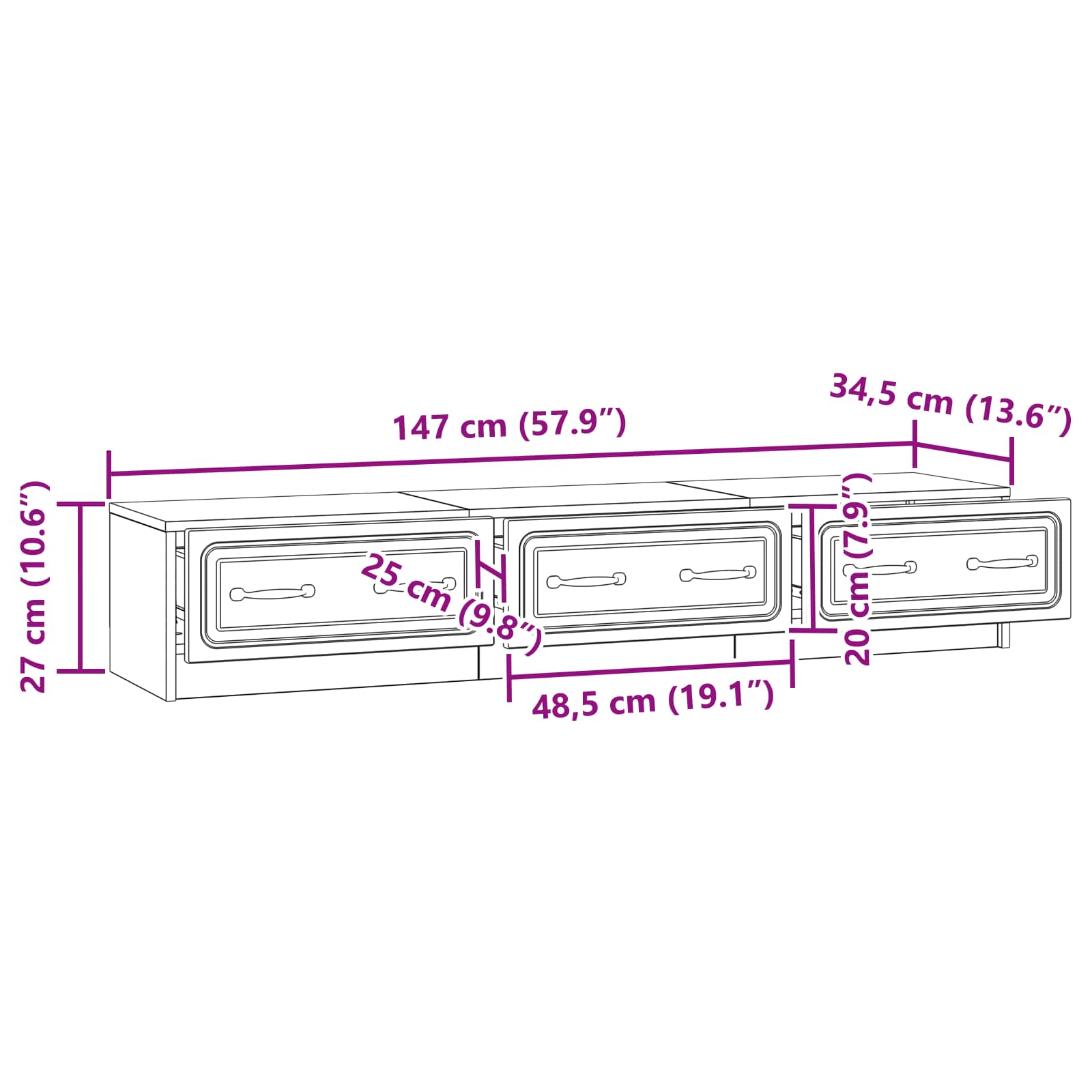 vidaXL TV-kast met lade Zwart 147 x 34,5 x 27 cm Bewerkt hout