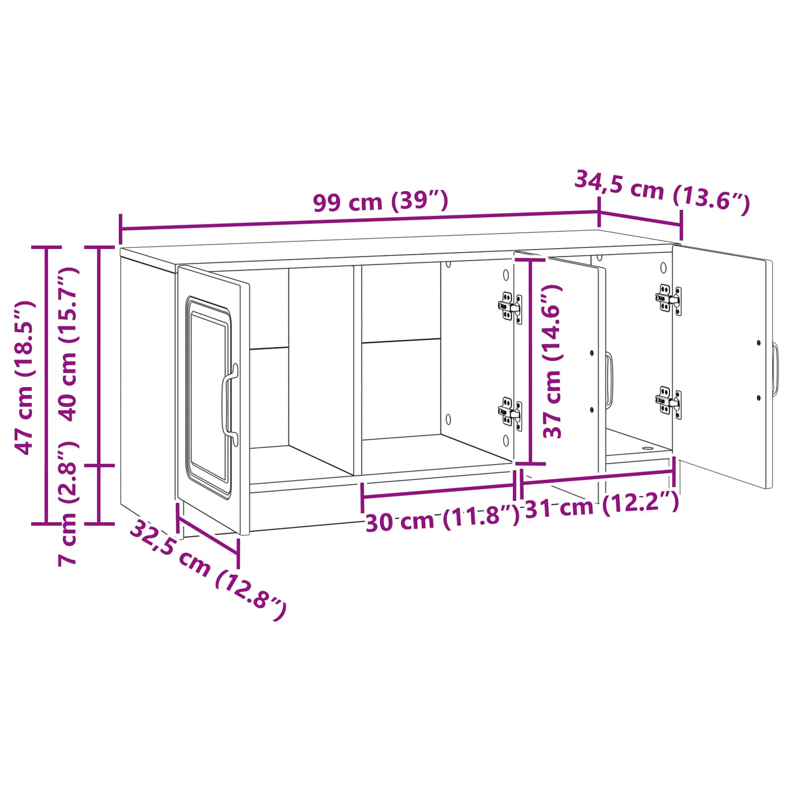 vidaXL TV-kast Zwart 99 x 34,5 x 47 cm Bewerkt hout