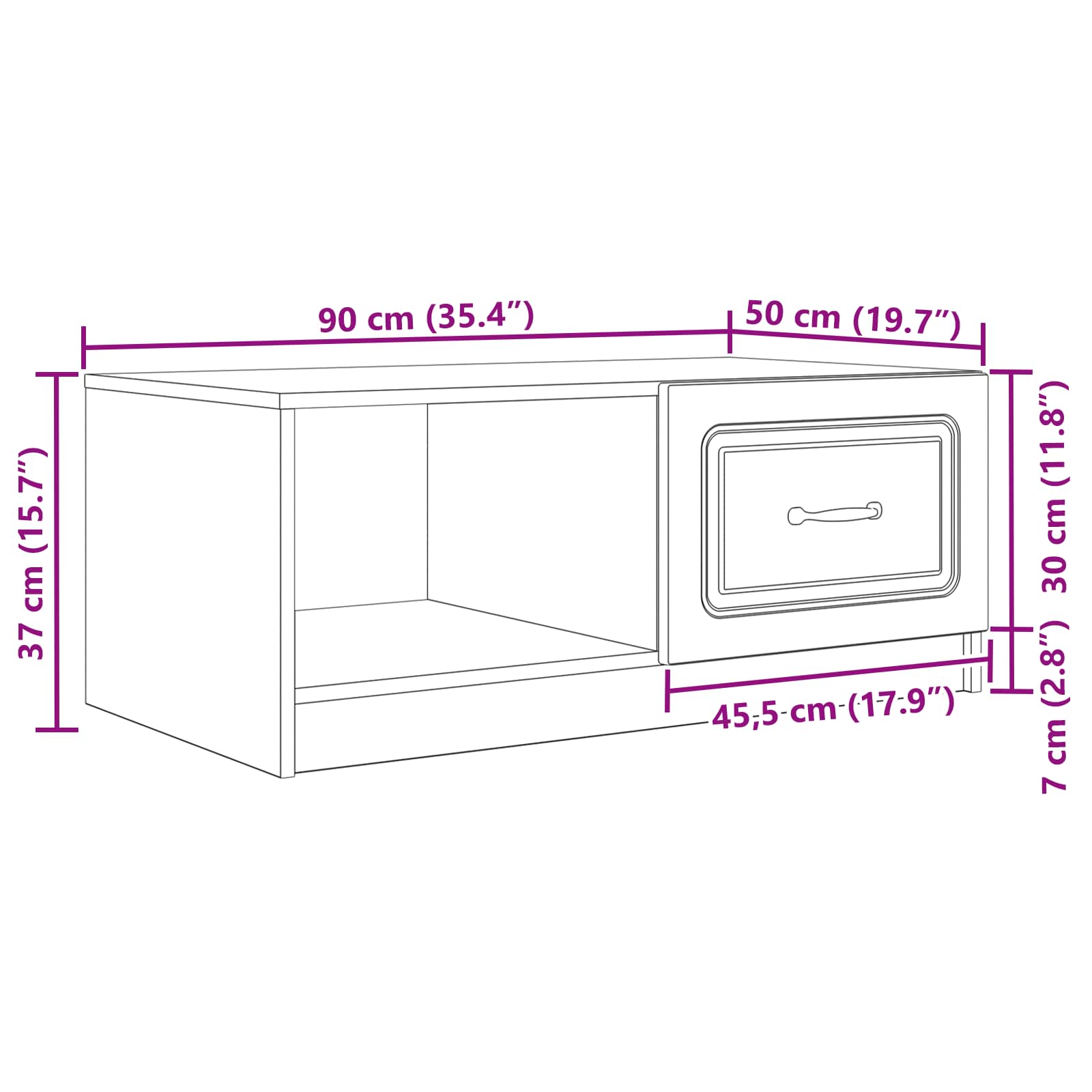 vidaXL Salontafel Zwart 90 x 50 x 37 cm Bewerkt hout