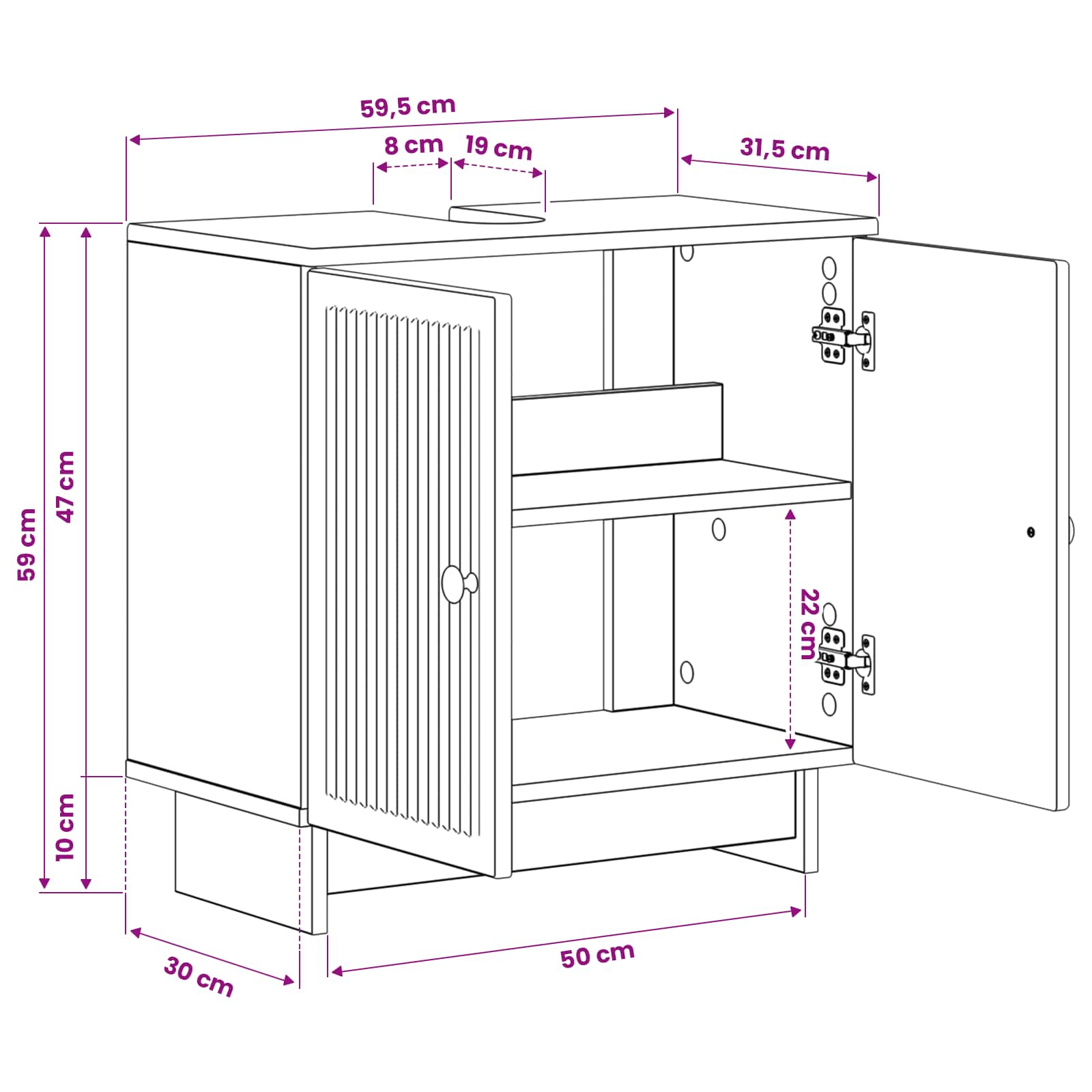 vidaXL Badkamer wastafelkast UTRECHT Wit 59,5 x 31,5 x 59 cm
