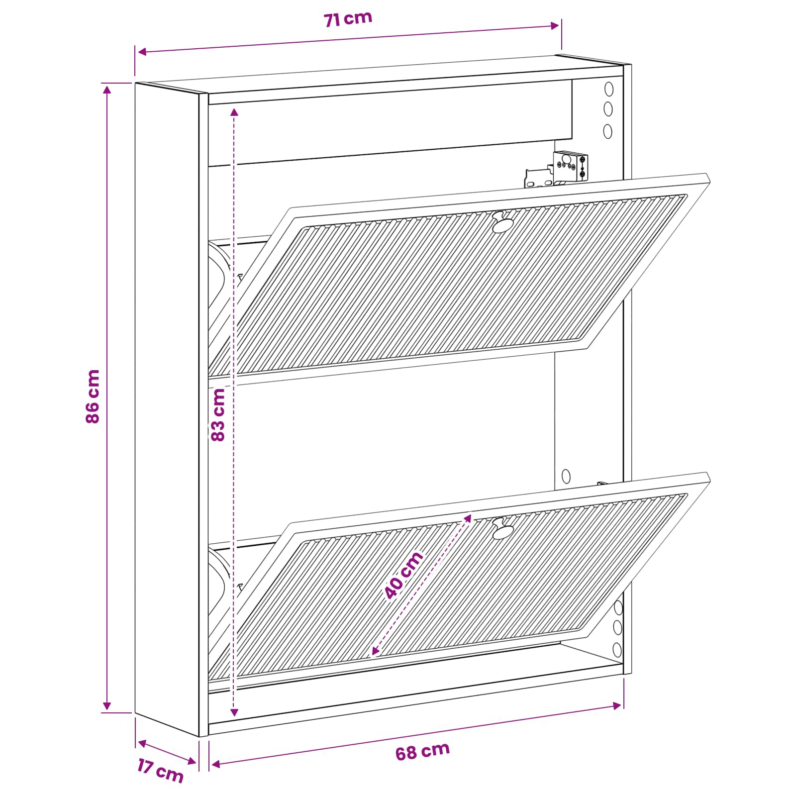 vidaXL Wandgemonteerde Schoenkast EDE 71 x 17 x 86 cm Bewerkt hout Wit