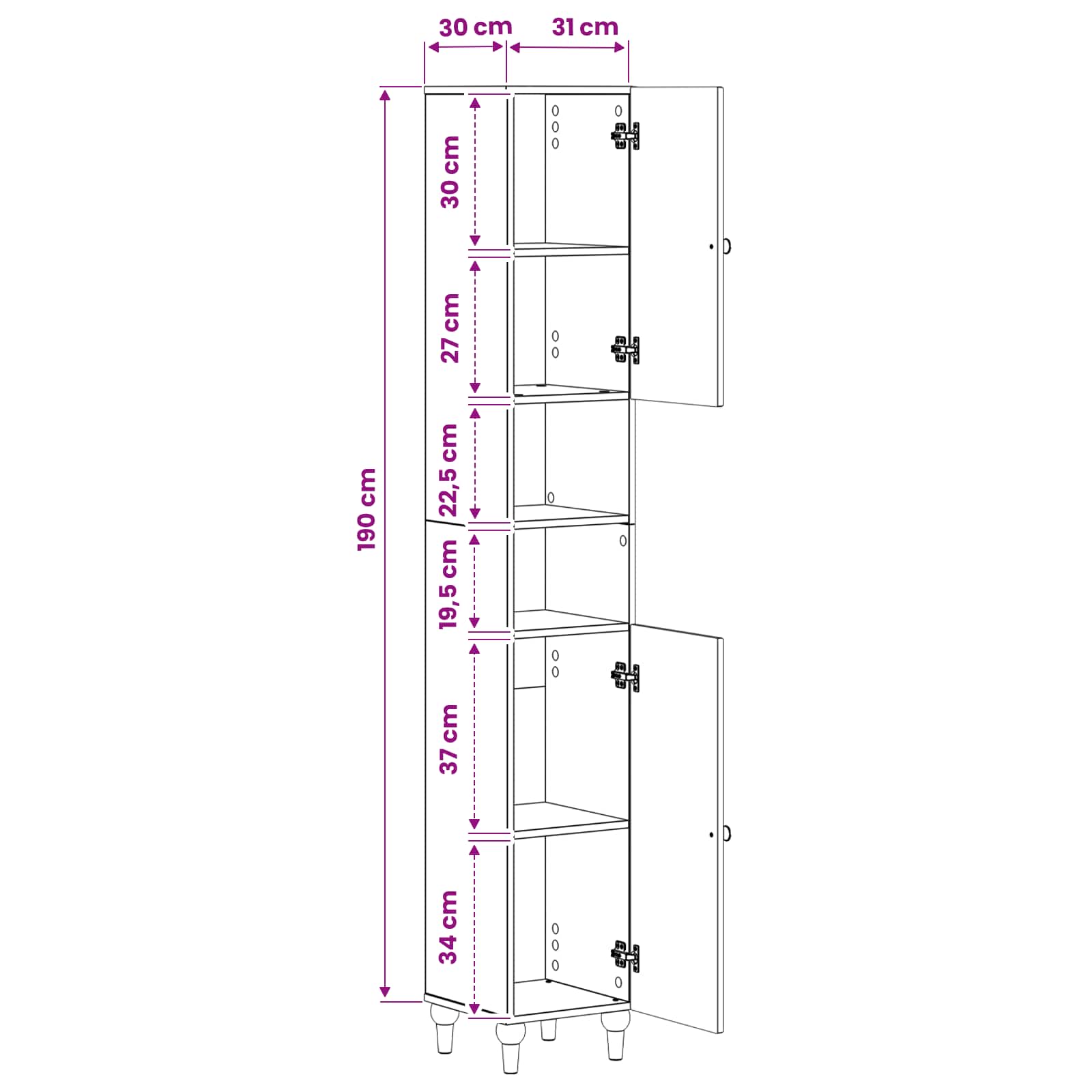 vidaXL Badkamerkast met Open Plank ALKMAAR Wit 30 x 31 x 190 cm