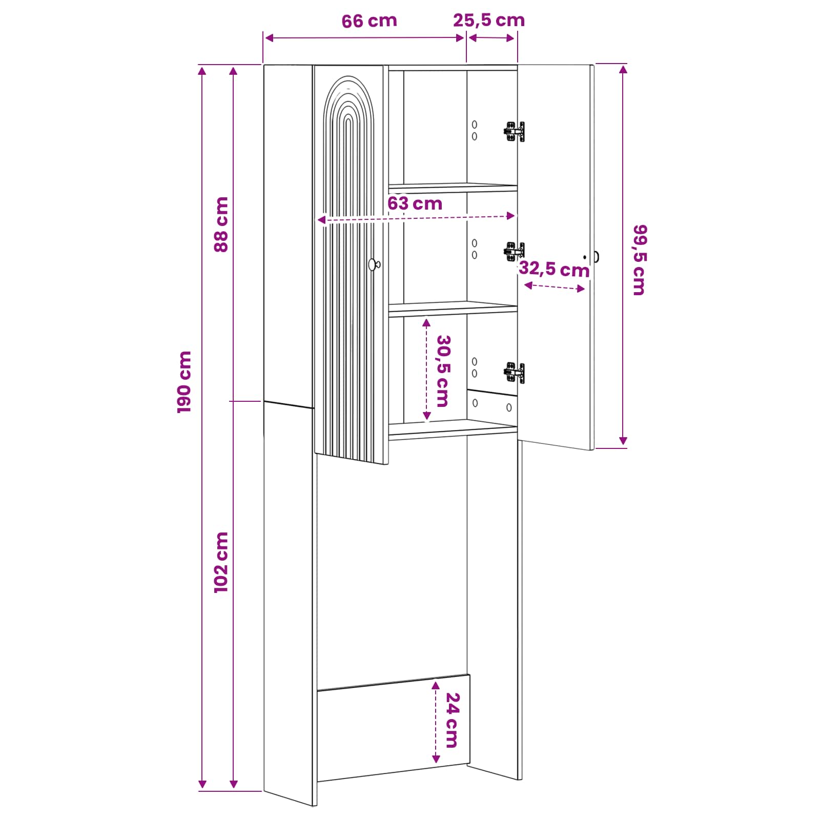 vidaXL Toiletkast ALKMAAR Wit 66 x 25,5 x 190 cm Bewerkt hout