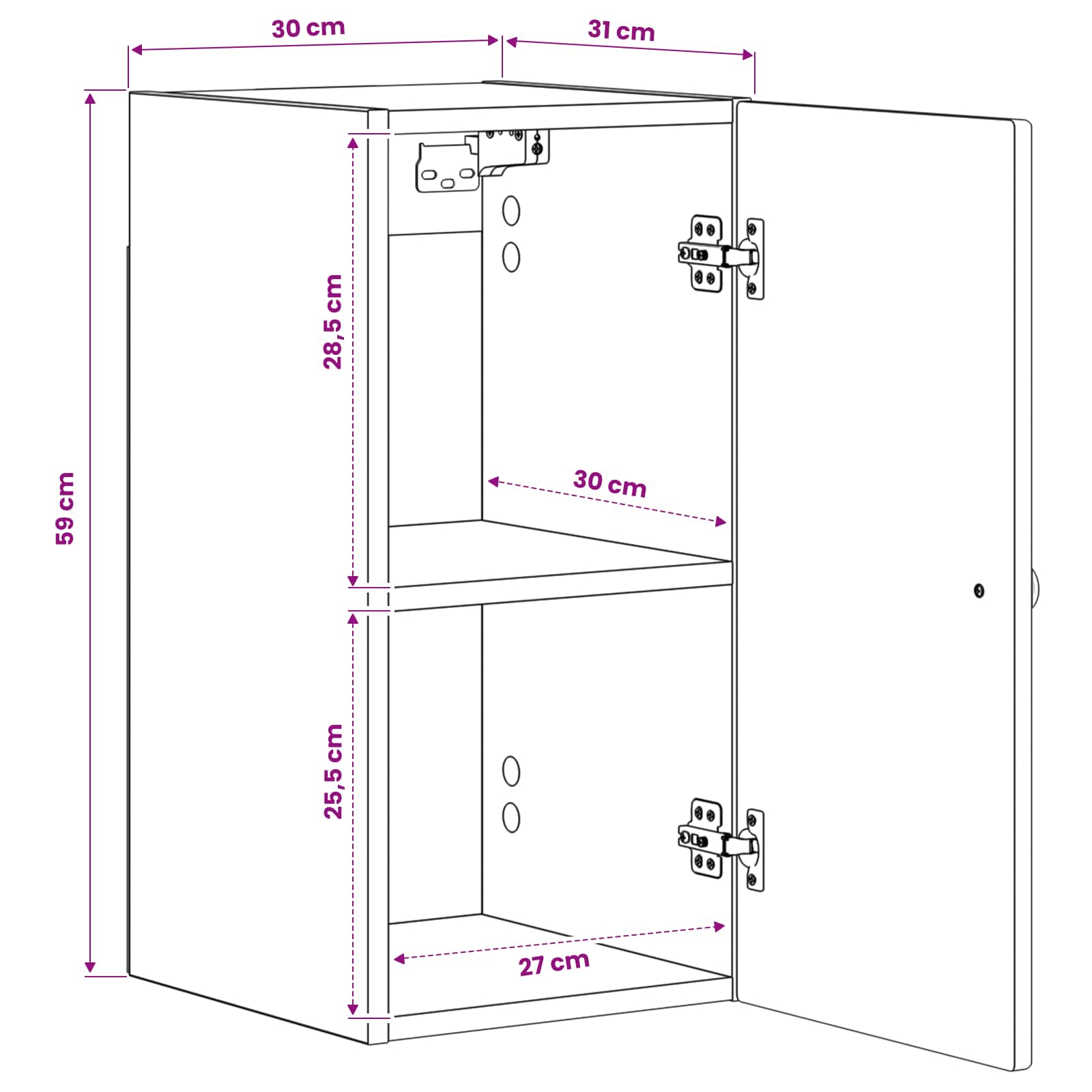 vidaXL Badkamer wandkast ZWOLLE Wit 30 x 31 x 63 cm Bewerkt hout