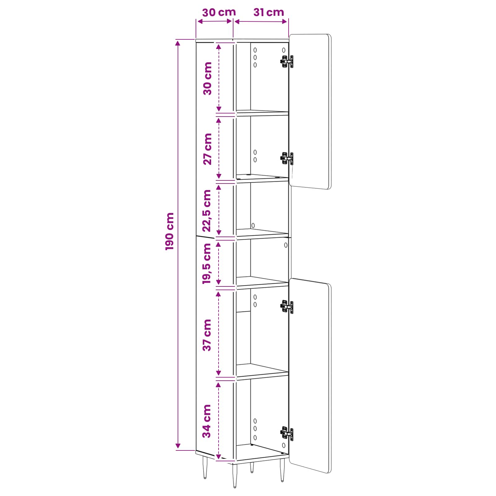 vidaXL Badkamerkast met Open Plank ZWOLLE Wit 30 x 31 x 189,5 cm
