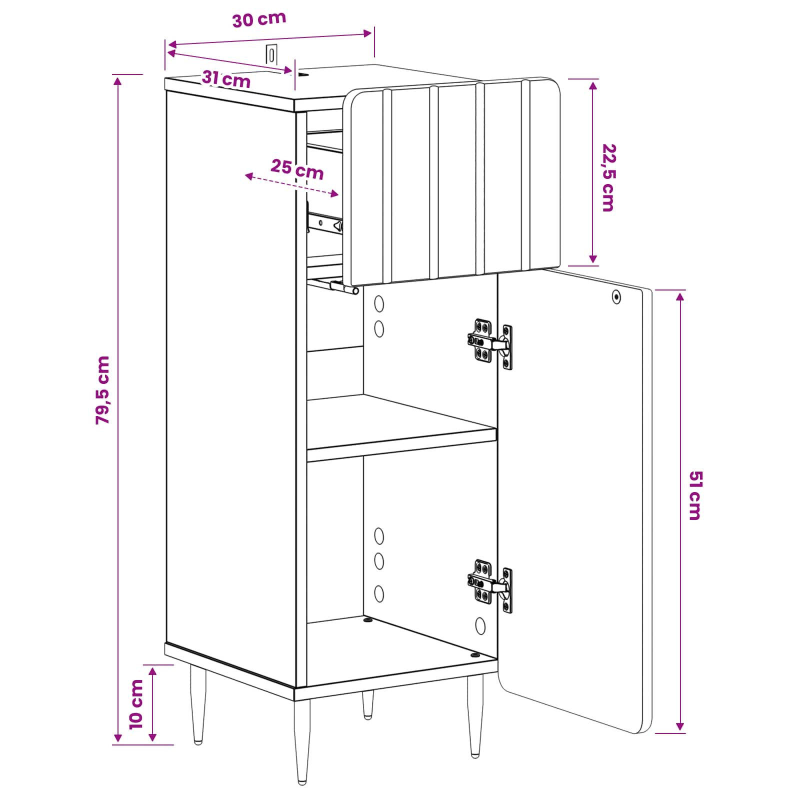 vidaXL Badkamer Opbergkast ZWOLLE Wit 30 x 31 x 79,5 cm Bewerkt hout